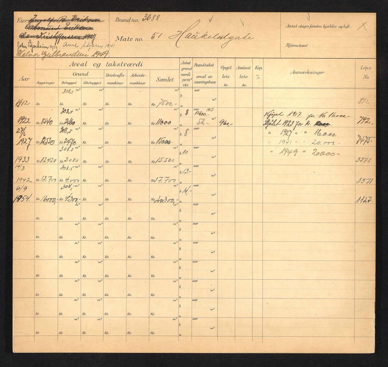 Stavanger kommune. Skattetakstvesenet, BYST/A-0440/F/Fa/Faa/L0017/0002: Skattetakstkort / Haukeligata 50 - 70