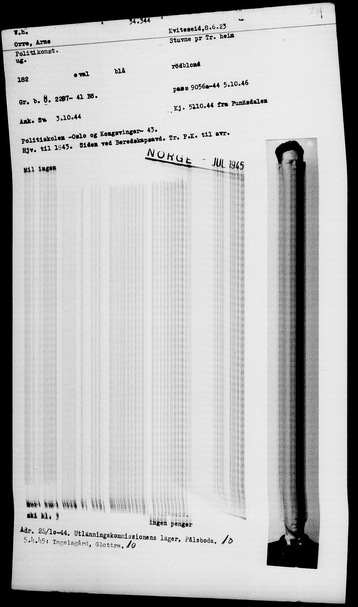 Utenriksstasjonene, Legasjonen i Stockholm, Flyktningkontoret, AV/RA-S-6753/V/Va/L0013: Kjesäterkartoteket, flyktninger med registreringsnr. 31500-34731, 1940-1945, s. 2997