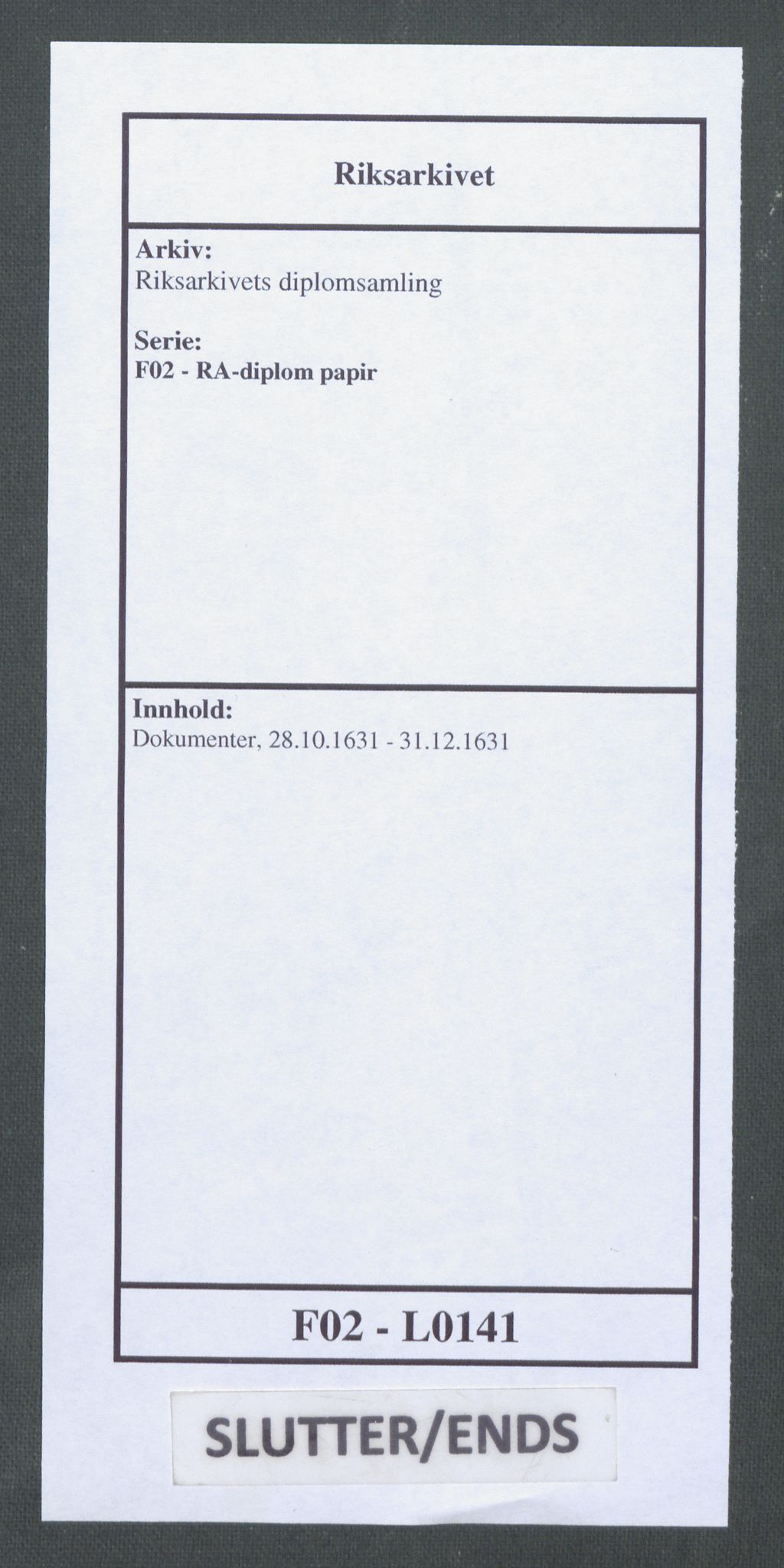 Riksarkivets diplomsamling, RA/EA-5965/F02/L0141: Dokumenter, 1631, s. 51