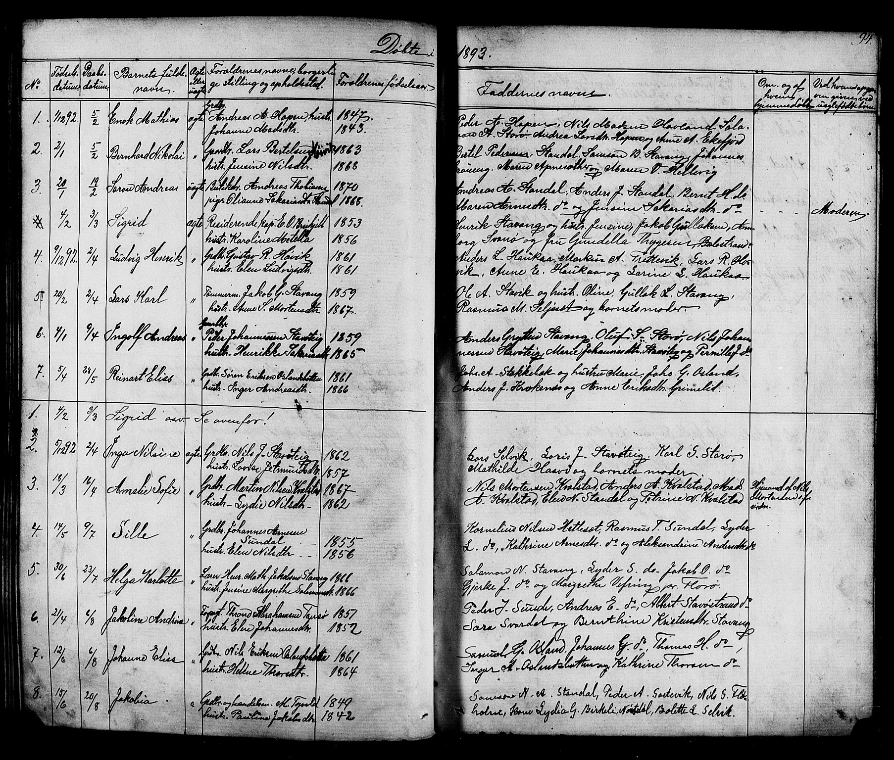 Kinn sokneprestembete, AV/SAB-A-80801/H/Hab/Habc/L0002: Klokkerbok nr. C 2, 1869-1918, s. 94