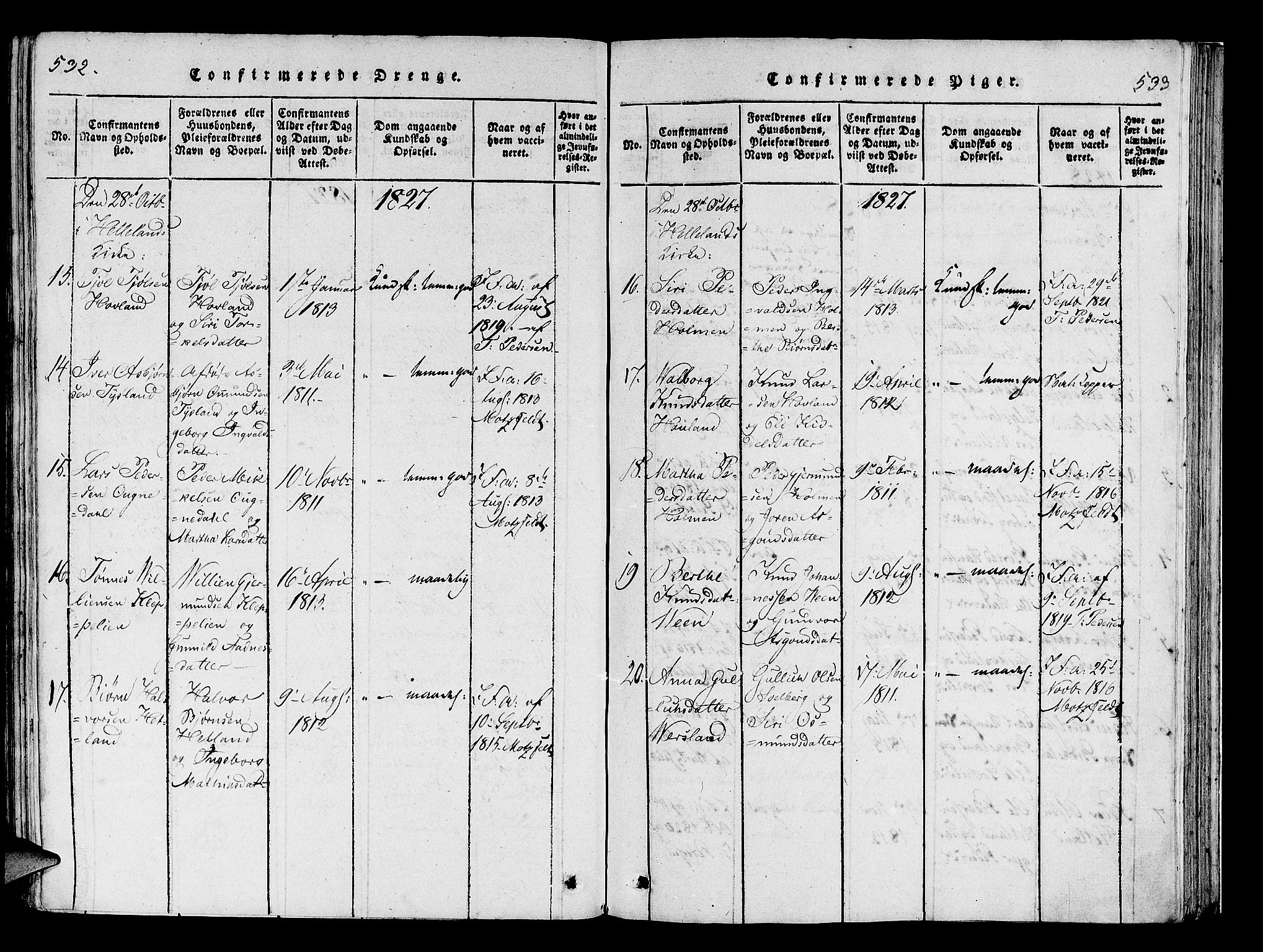 Helleland sokneprestkontor, SAST/A-101810: Ministerialbok nr. A 5, 1815-1834, s. 532-533