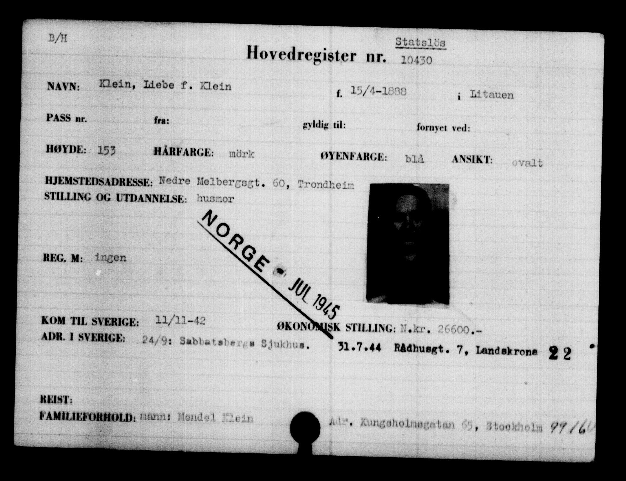 Utenriksstasjonene, Legasjonen i Stockholm, Flyktningkontoret, AV/RA-S-6753/V/Va/L0006: Kjesäterkartoteket, flyktninger med registreringsnr. 9400-12711, 1940-1945, s. 1183