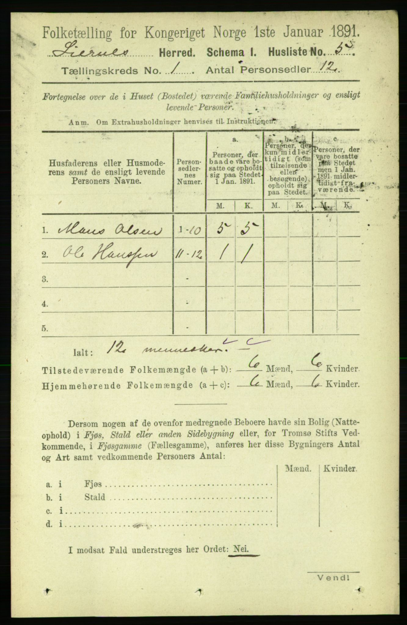 RA, Folketelling 1891 for 1737 Lierne herred, 1891, s. 20