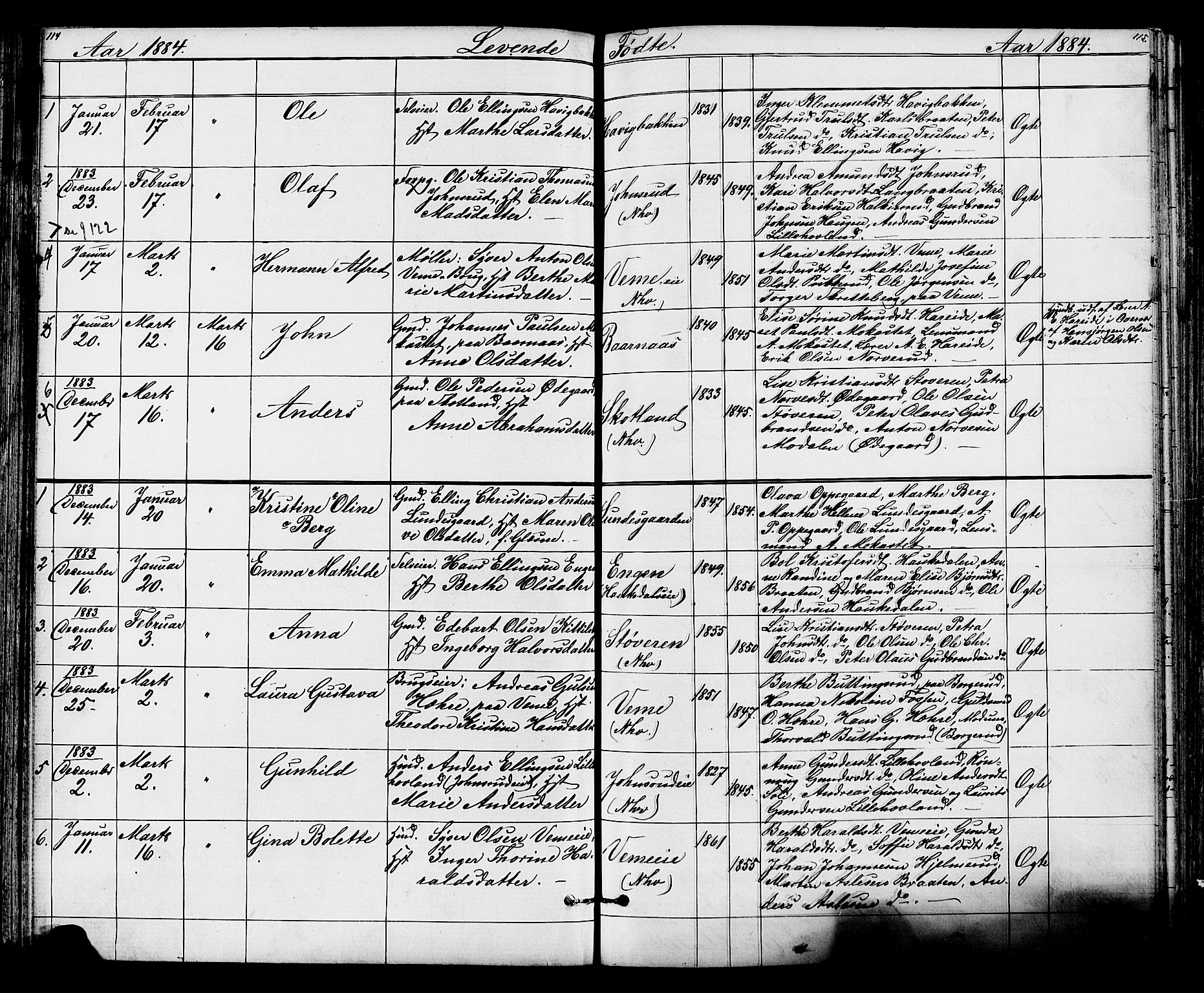 Lunder kirkebøker, AV/SAKO-A-629/G/Ga/L0003a: Klokkerbok nr. I 3, 1869-1888, s. 114-115