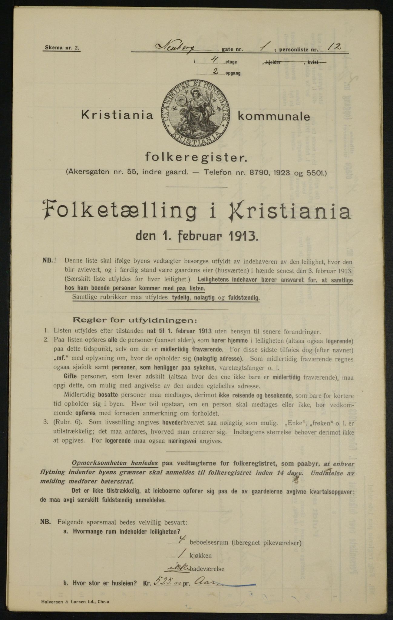 OBA, Kommunal folketelling 1.2.1913 for Kristiania, 1913, s. 69592