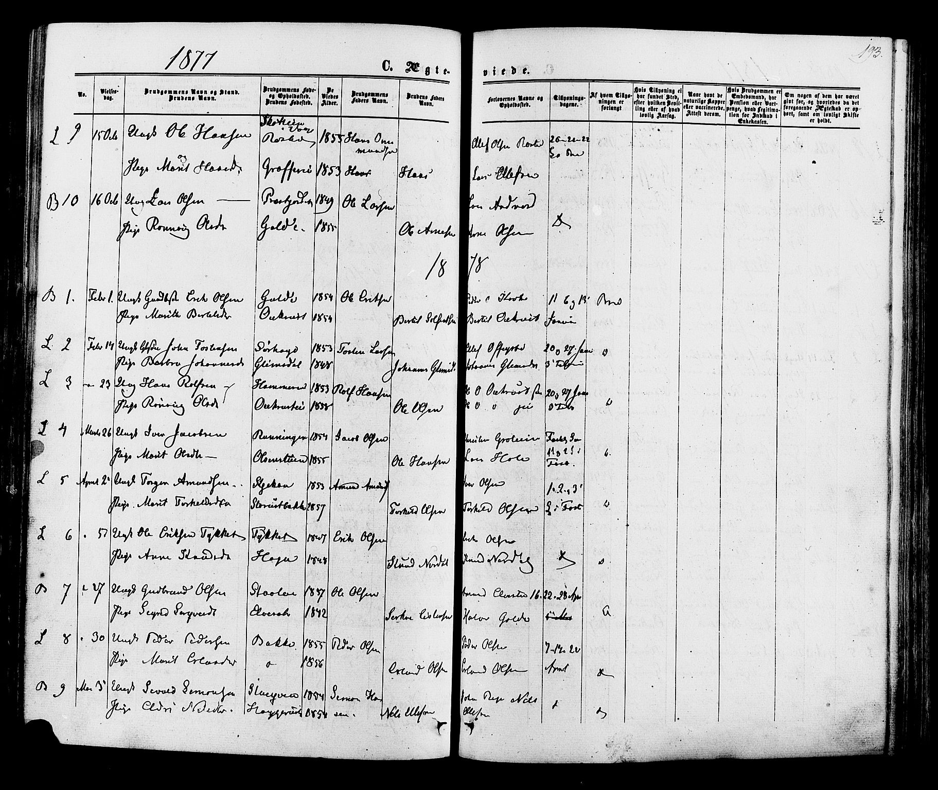 Lom prestekontor, AV/SAH-PREST-070/K/L0007: Ministerialbok nr. 7, 1863-1884, s. 193