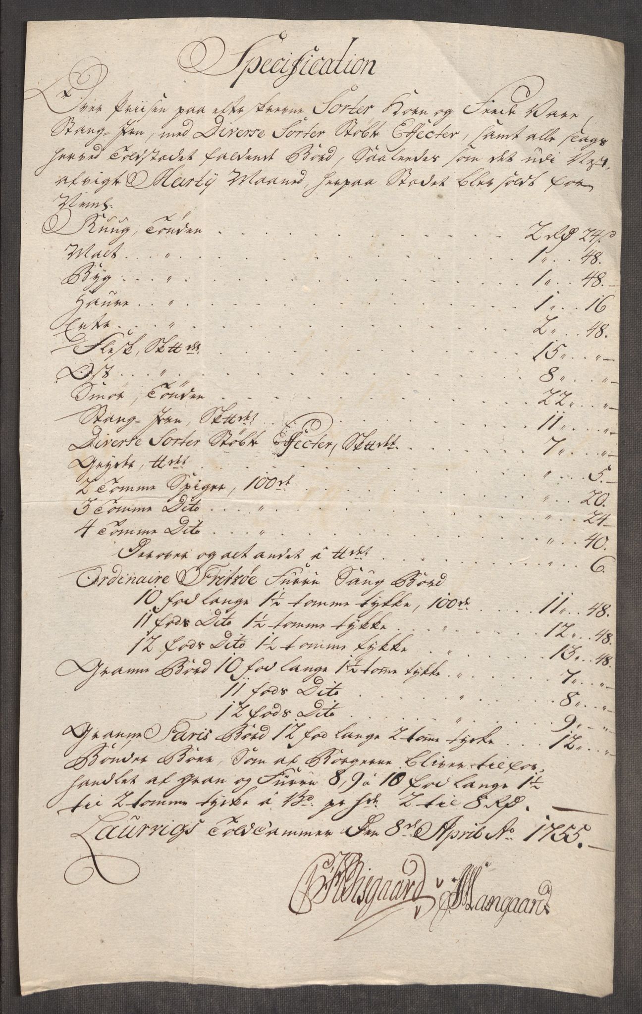 Rentekammeret inntil 1814, Realistisk ordnet avdeling, AV/RA-EA-4070/Oe/L0005: [Ø1]: Priskuranter, 1753-1757, s. 488