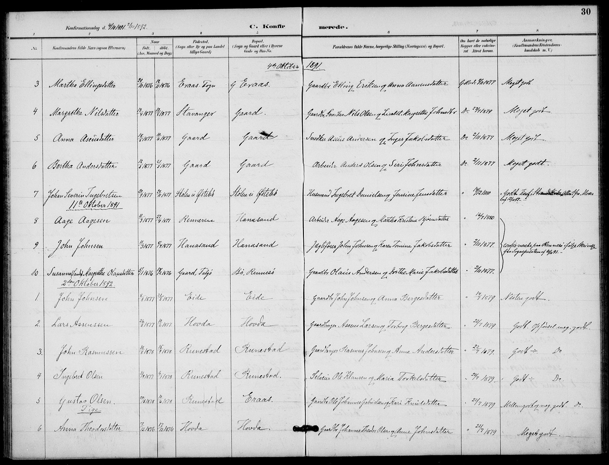 Finnøy sokneprestkontor, SAST/A-101825/H/Ha/Haa/L0012: Ministerialbok nr. A 12, 1889-1917, s. 30