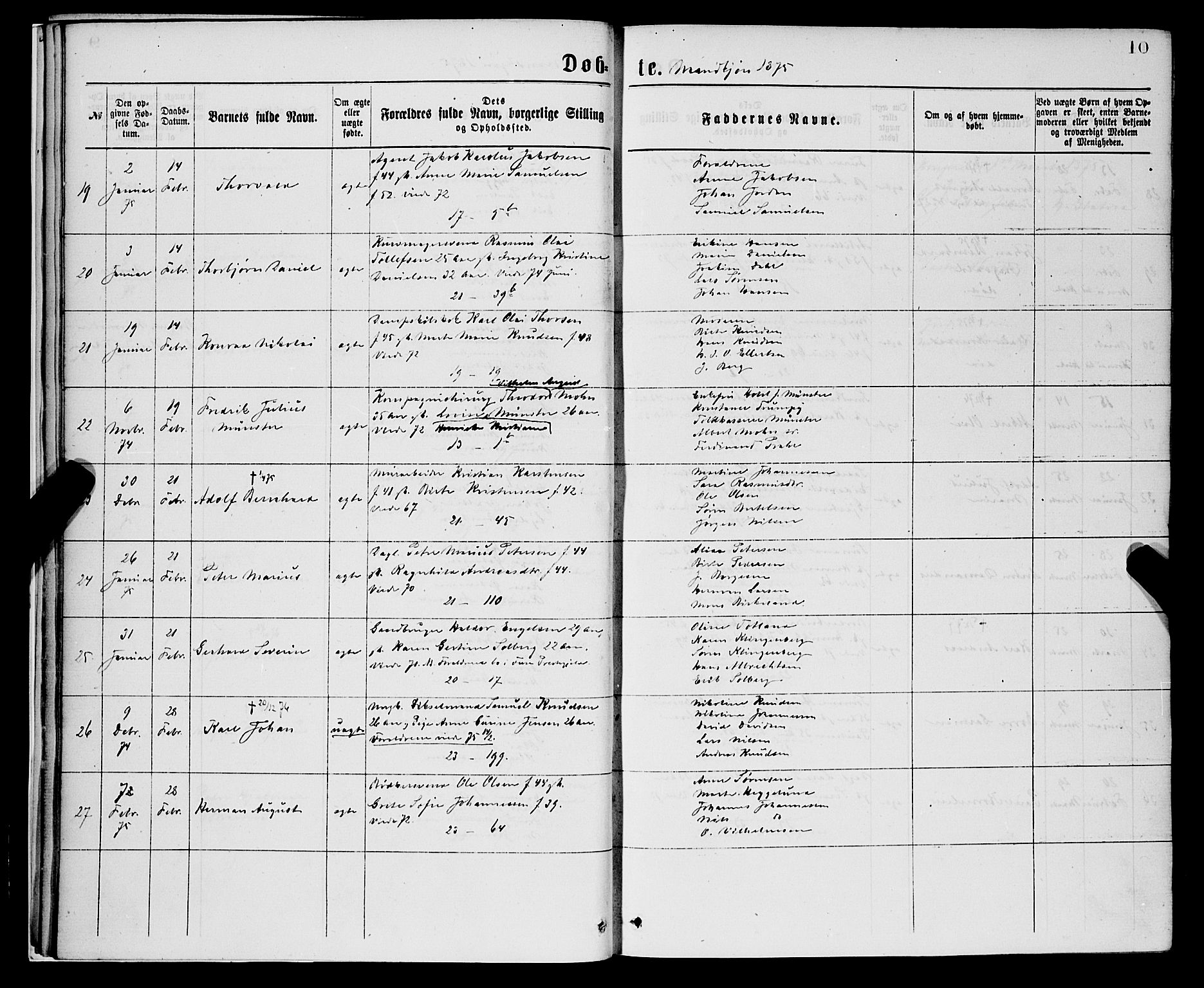 Korskirken sokneprestembete, AV/SAB-A-76101/H/Hab: Klokkerbok nr. B 7, 1874-1878, s. 10