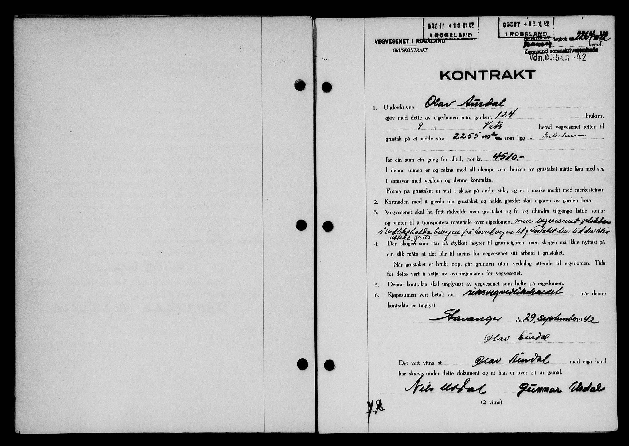 Karmsund sorenskriveri, SAST/A-100311/01/II/IIB/L0079: Pantebok nr. 60A, 1942-1943, Dagboknr: 2264/1942
