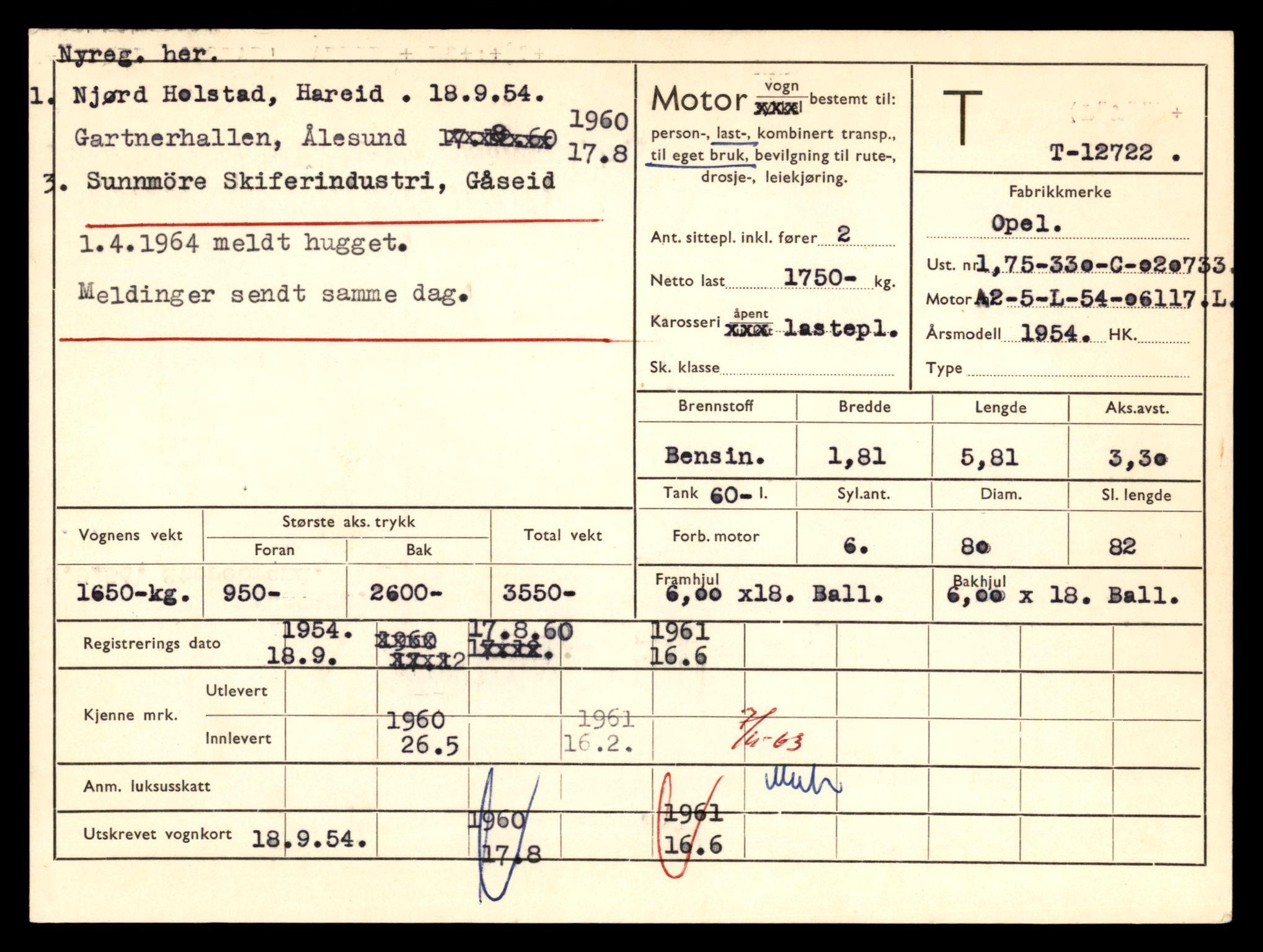 Møre og Romsdal vegkontor - Ålesund trafikkstasjon, AV/SAT-A-4099/F/Fe/L0035: Registreringskort for kjøretøy T 12653 - T 12829, 1927-1998, s. 1294