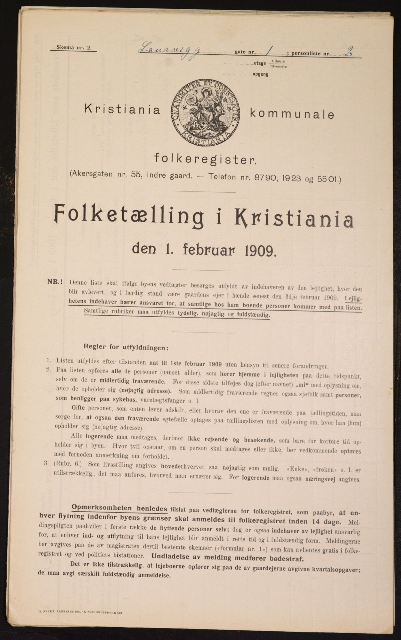 OBA, Kommunal folketelling 1.2.1909 for Kristiania kjøpstad, 1909, s. 52085