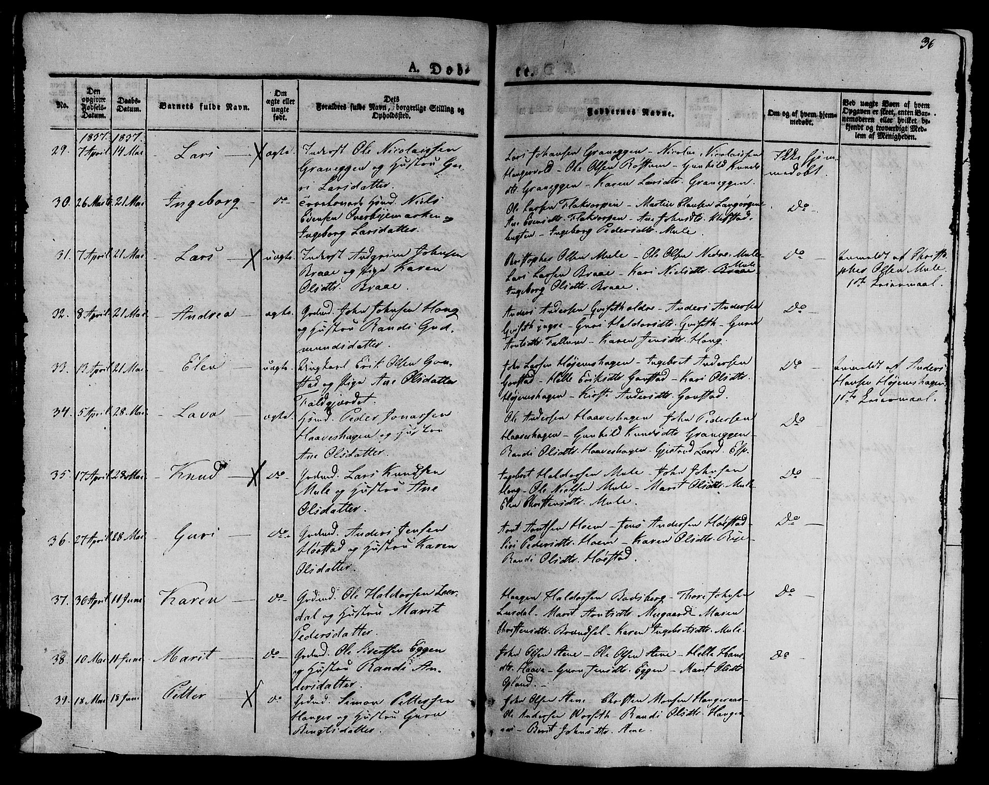 Ministerialprotokoller, klokkerbøker og fødselsregistre - Sør-Trøndelag, SAT/A-1456/612/L0374: Ministerialbok nr. 612A07 /1, 1829-1845, s. 36
