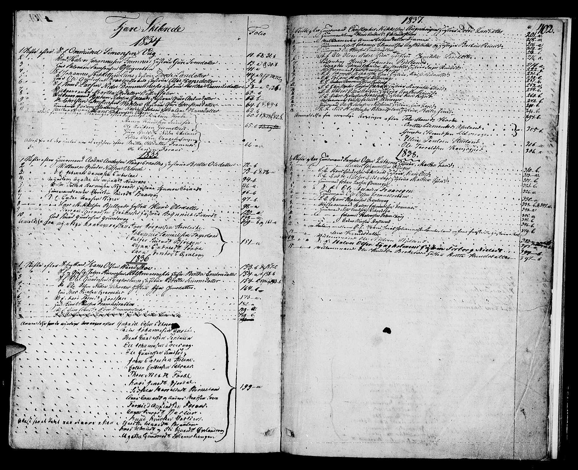 Sunnhordland sorenskrivar, SAB/A-2401/1/H/Ha/Had/L0004: Skifteprotokollar. Føyen, Fjære og Våg. Register i protokoll., 1834-1838, s. 401b-402a