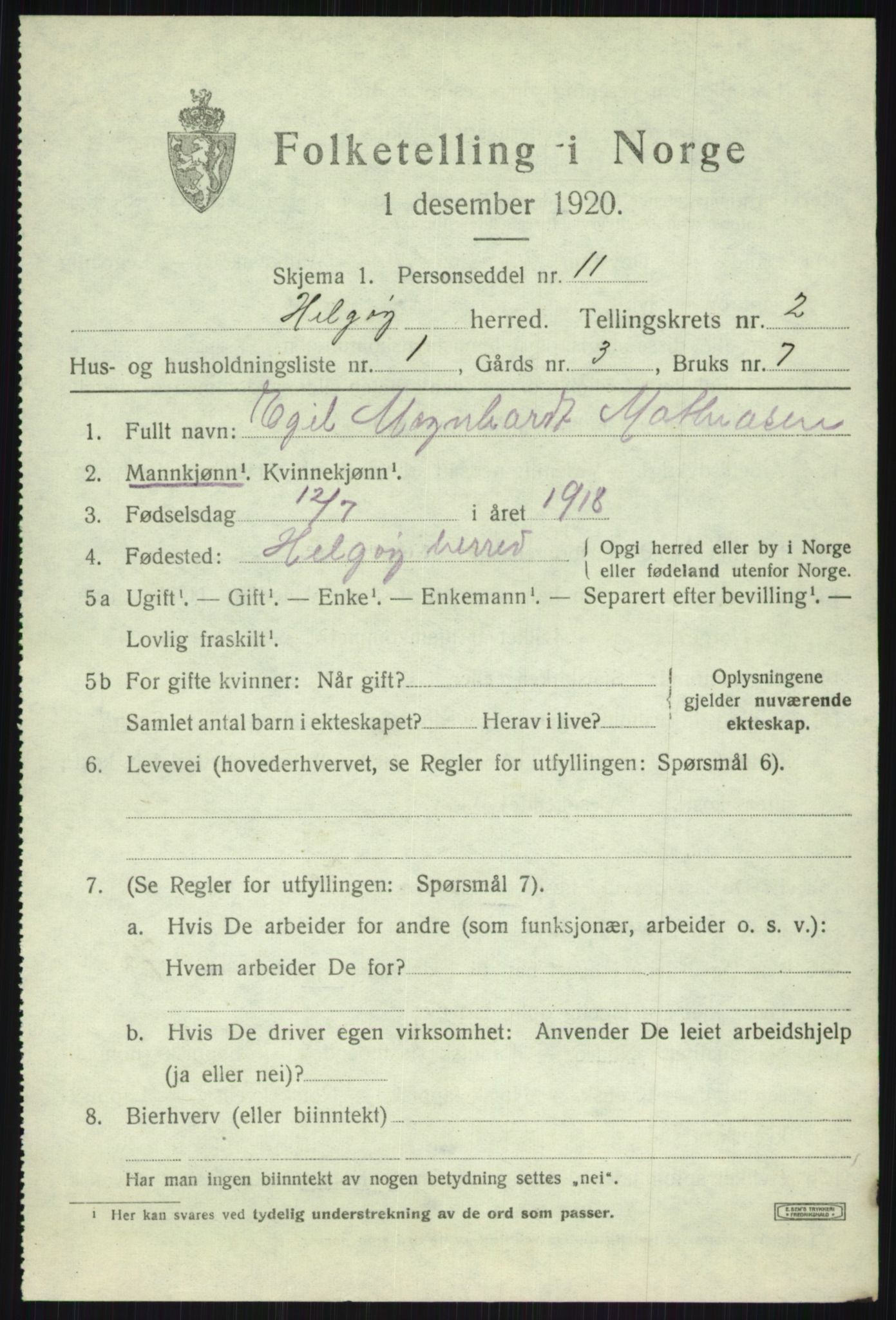 SATØ, Folketelling 1920 for 1935 Helgøy herred, 1920, s. 1137