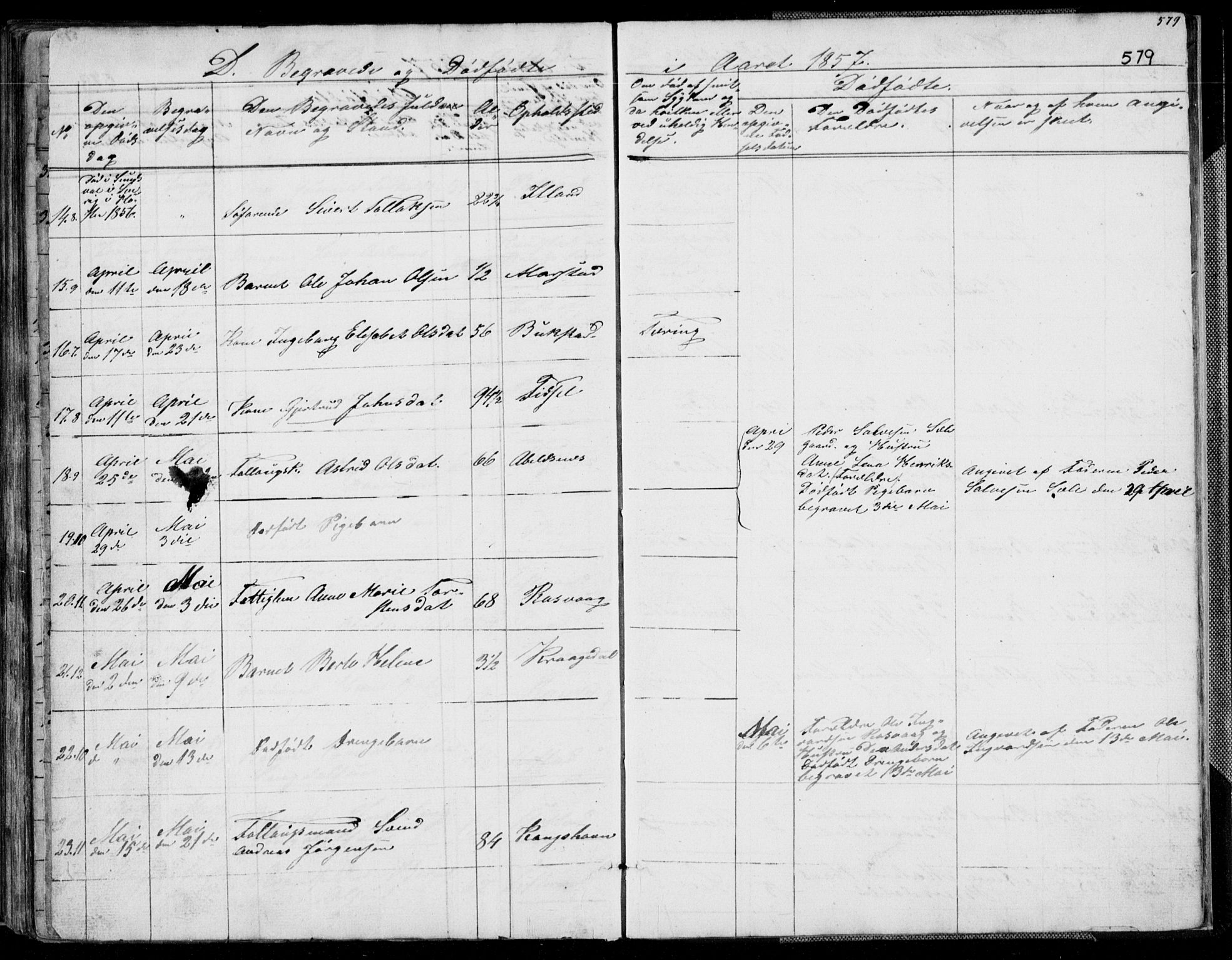 Flekkefjord sokneprestkontor, AV/SAK-1111-0012/F/Fb/Fbb/L0002: Klokkerbok nr. B 2b, 1831-1866, s. 579