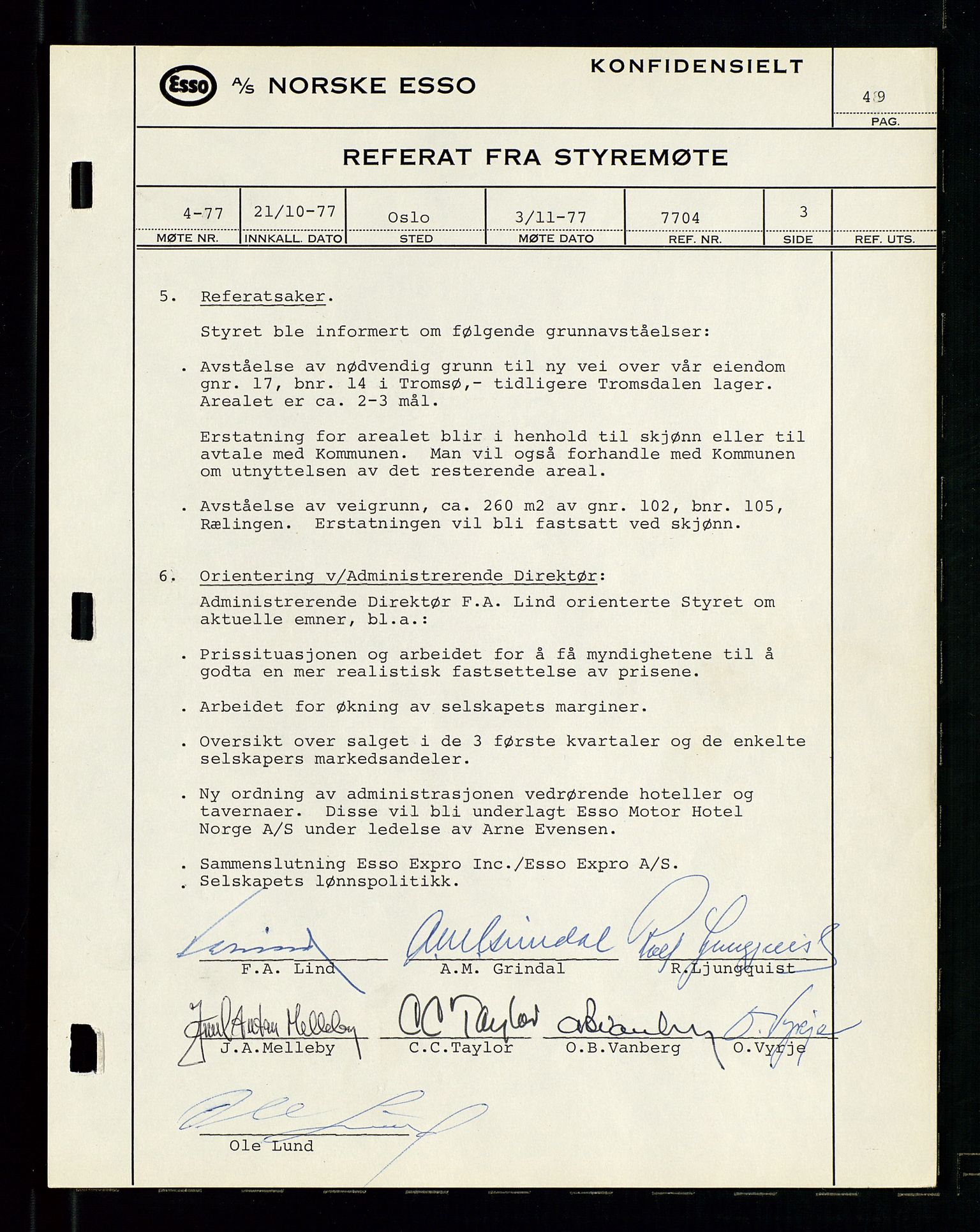 Pa 0982 - Esso Norge A/S, SAST/A-100448/A/Aa/L0003/0003: Den administrerende direksjon Board minutes (styrereferater) og Bedriftforsamlingsprotokoll / Den administrerende direksjon Board minutes (styrereferater), 1975-1985, s. 49