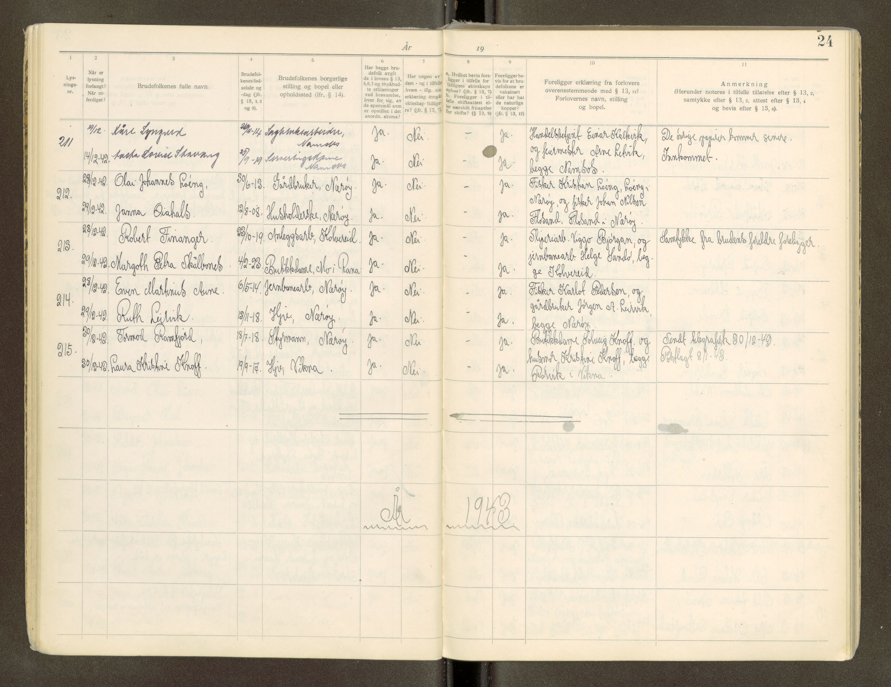 Namdal sorenskriveri, AV/SAT-A-4133/1/6/6D/L0002: Vigselbøker, 1940-1969, s. 24