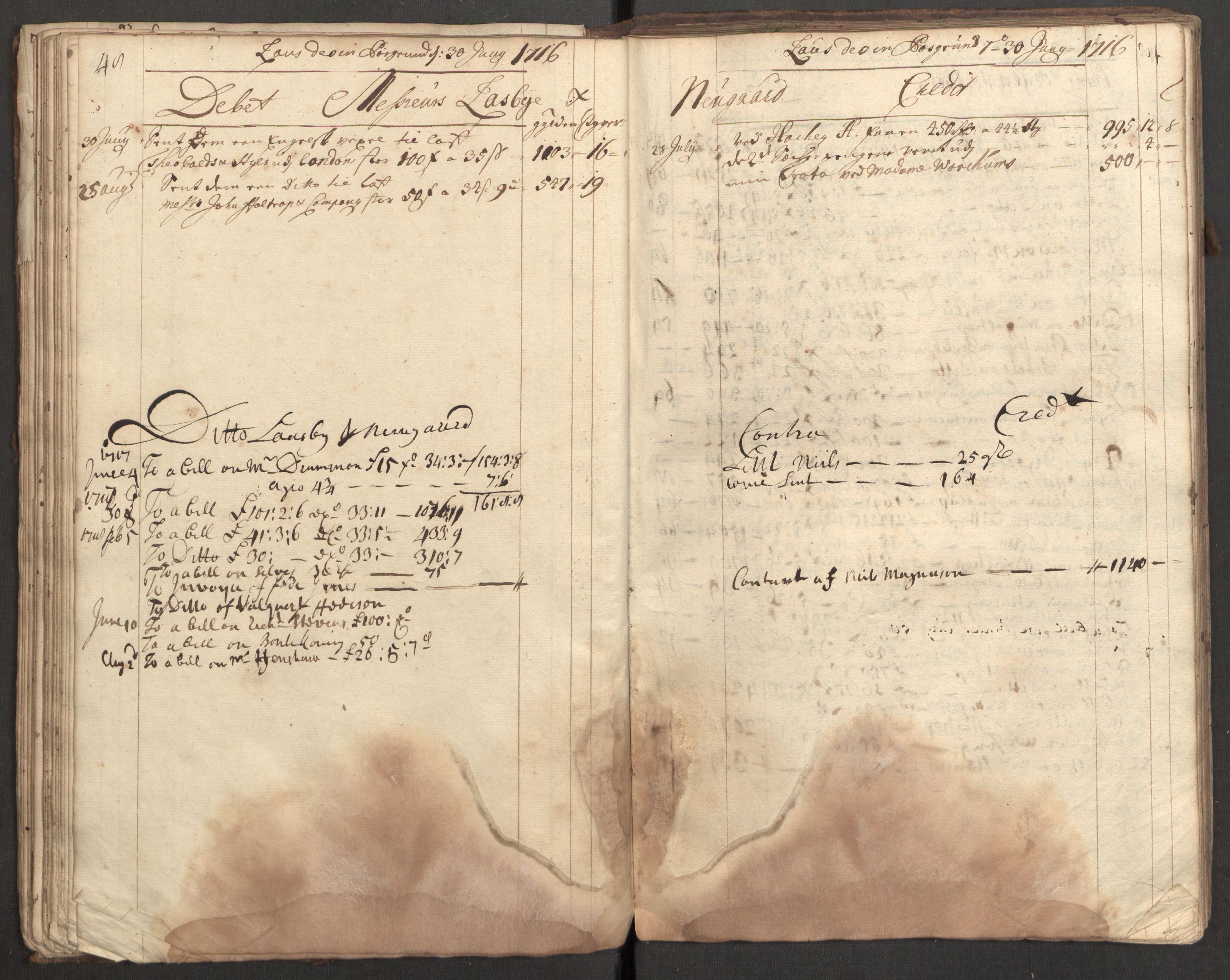 Bowman, James, RA/PA-0067/F/L0002/0001: Kontobok og skiftepapirer / James Bowmans kontobok, 1708-1728, s. 50