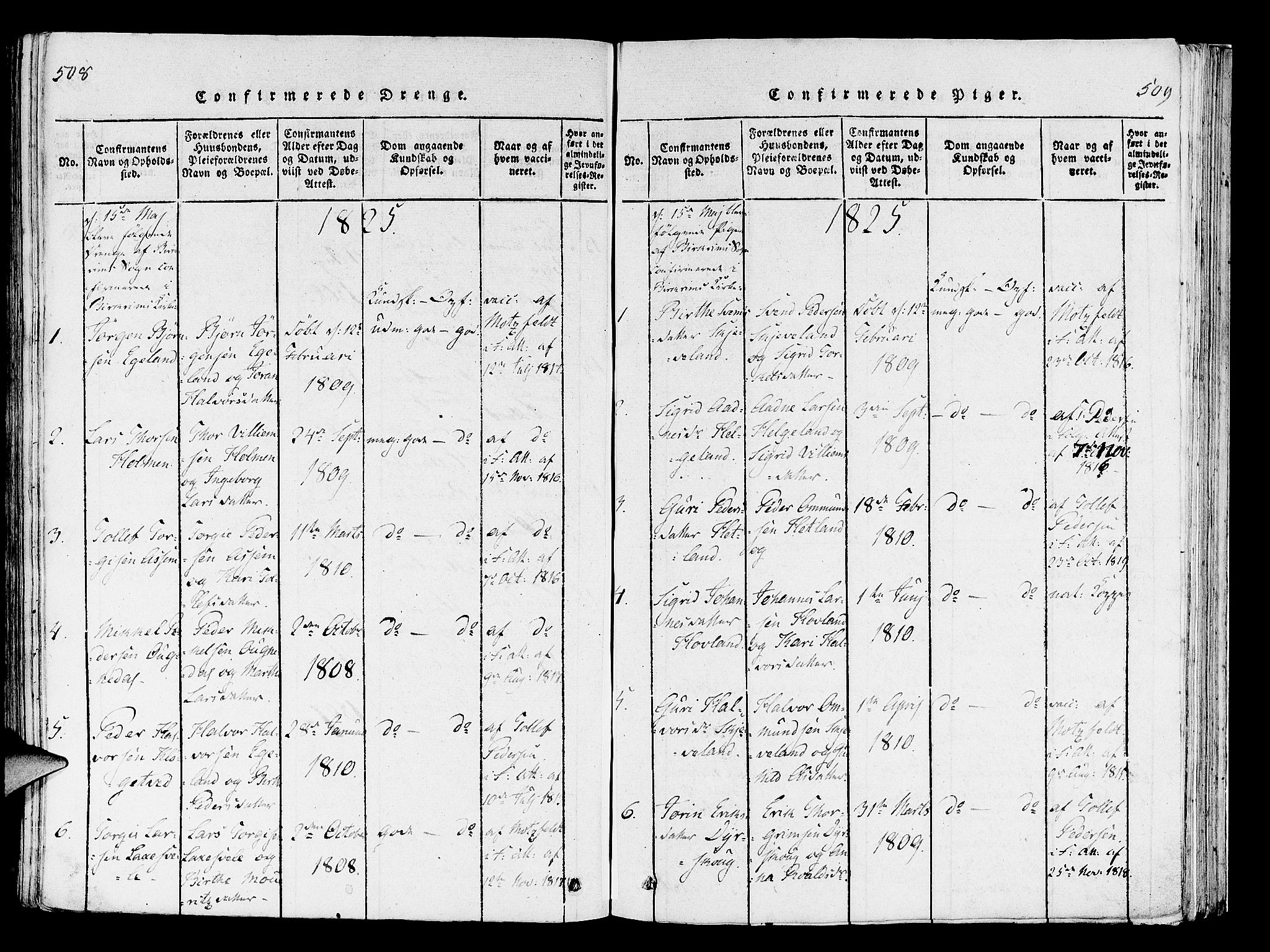 Helleland sokneprestkontor, SAST/A-101810: Ministerialbok nr. A 5, 1815-1834, s. 508-509