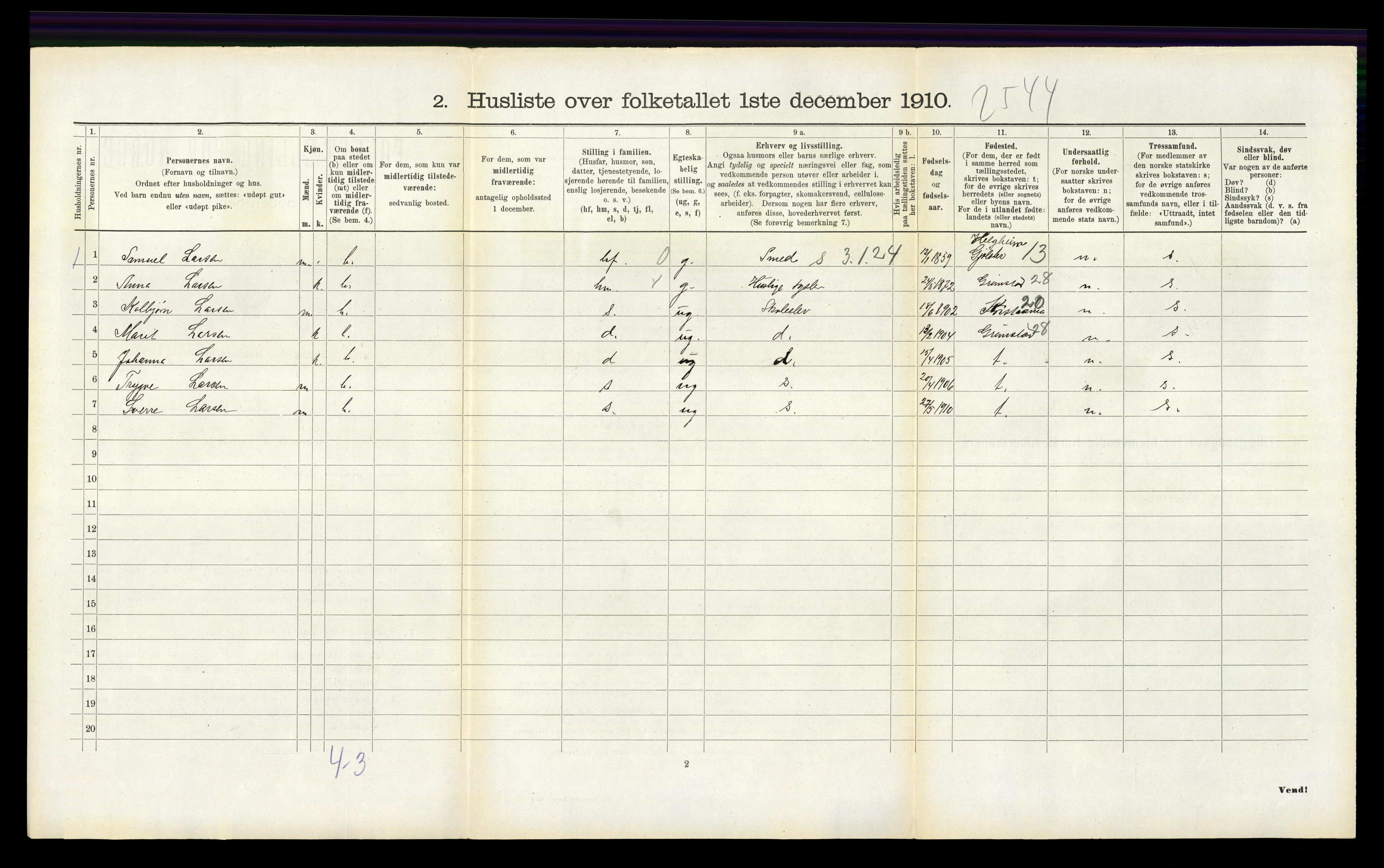 RA, Folketelling 1910 for 0923 Fjære herred, 1910, s. 264