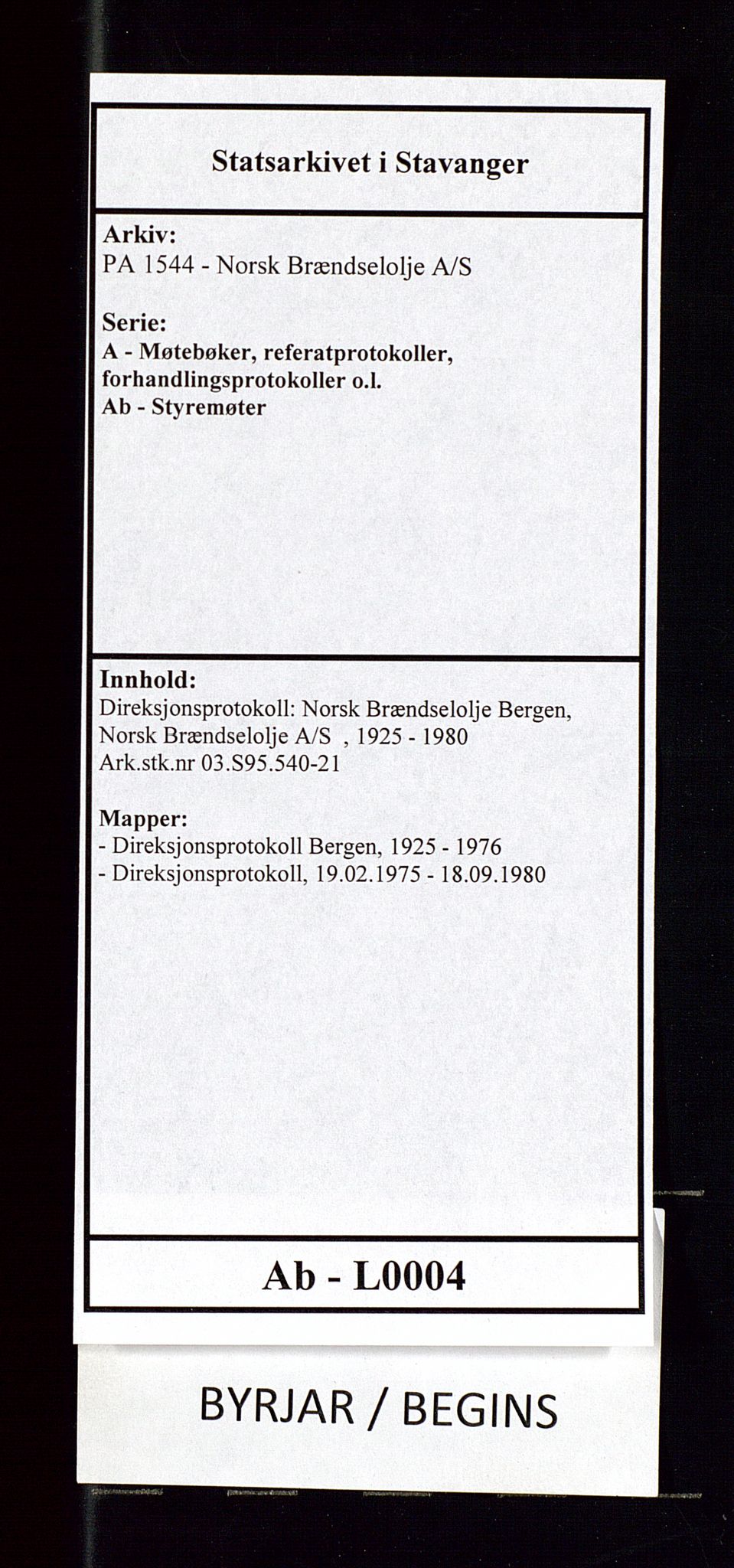 PA 1544 - Norsk Brændselolje A/S, AV/SAST-A-101965/1/A/Ab/L0004/0002: Direksjonsprotokoll: Norsk Brændselolje Bergen,  Norsk Brændselolje A/S   / Direksjonsprotokoll, 1975-1980