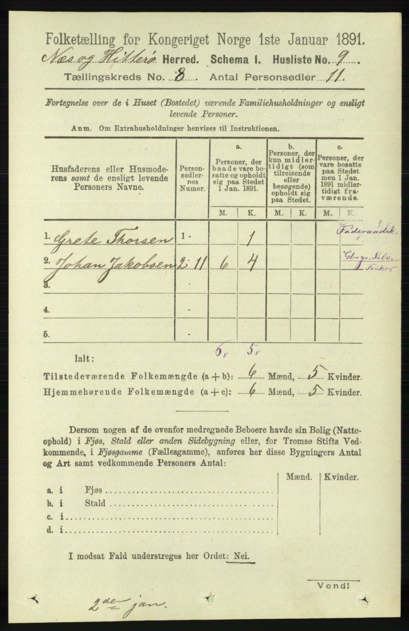 RA, Folketelling 1891 for 1043 Hidra og Nes herred, 1891, s. 3242