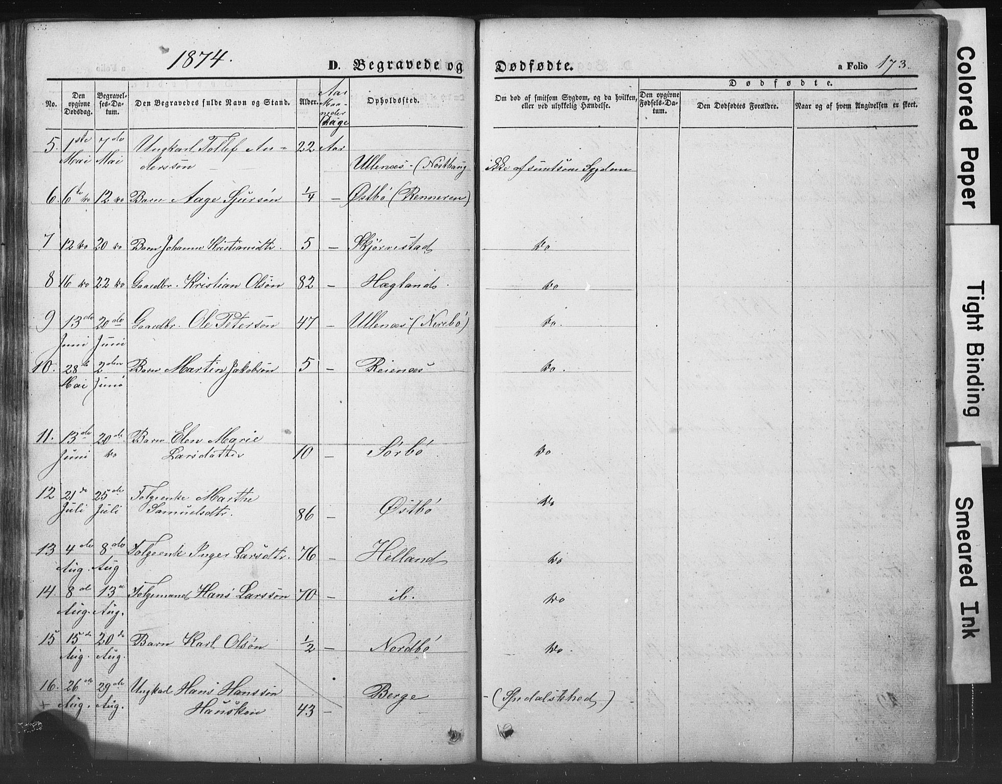 Rennesøy sokneprestkontor, AV/SAST-A -101827/H/Ha/Hab/L0002: Klokkerbok nr. B 2, 1852-1880, s. 173