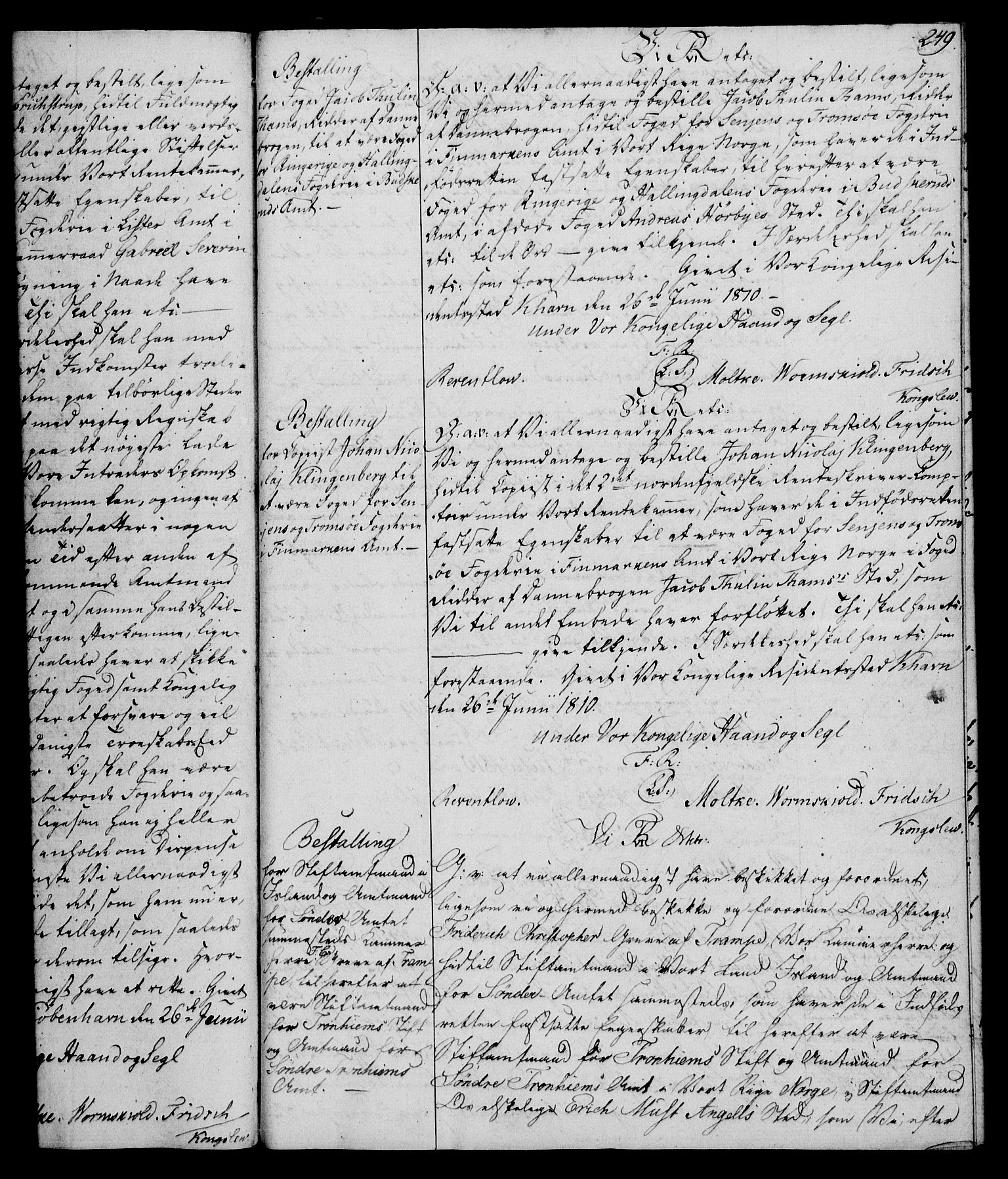 Rentekammeret, Kammerkanselliet, AV/RA-EA-3111/G/Gg/Gge/L0006: Norsk bestallingsprotokoll med register (merket RK 53.30), 1773-1814, s. 249