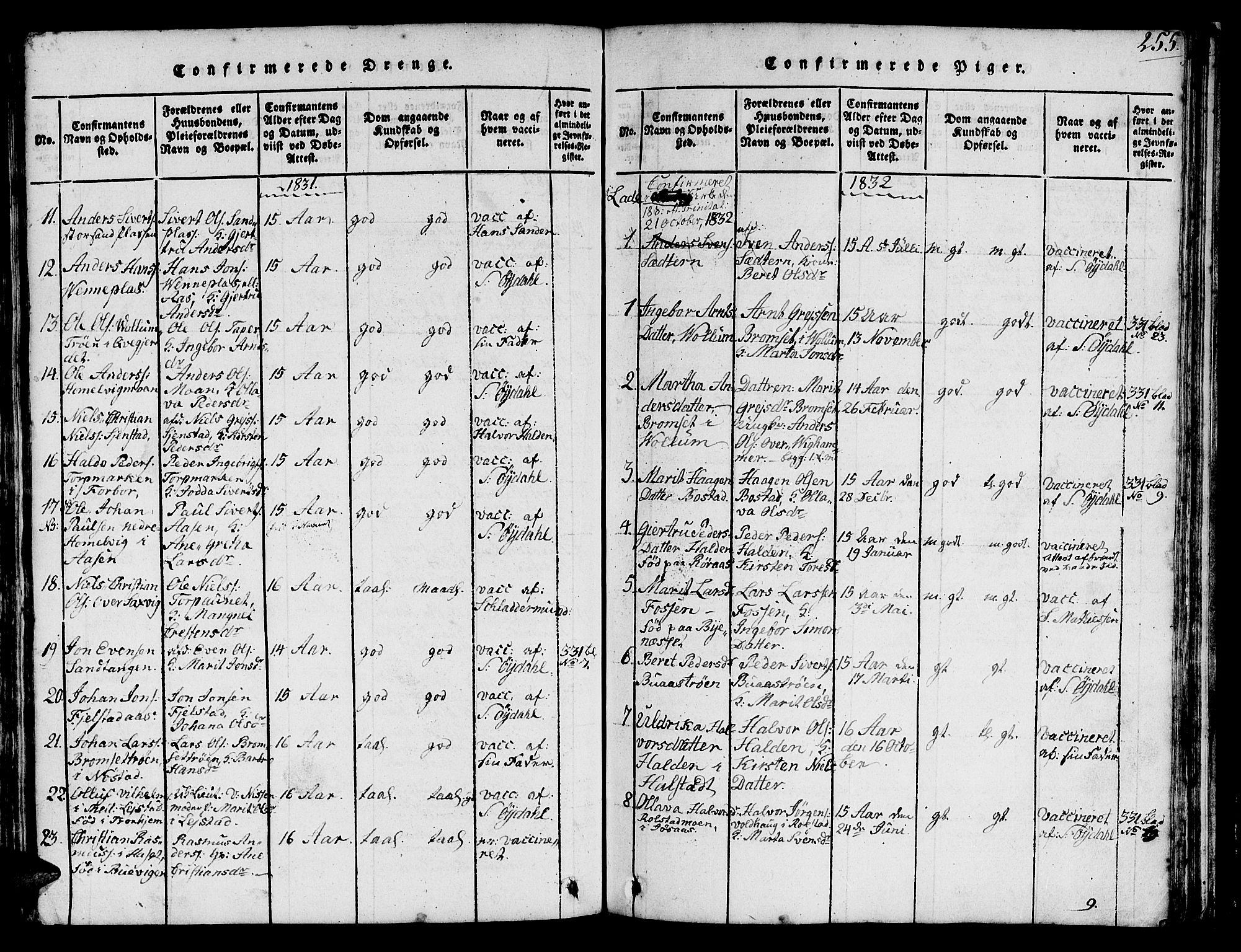 Ministerialprotokoller, klokkerbøker og fødselsregistre - Sør-Trøndelag, AV/SAT-A-1456/616/L0420: Klokkerbok nr. 616C03, 1817-1835, s. 255