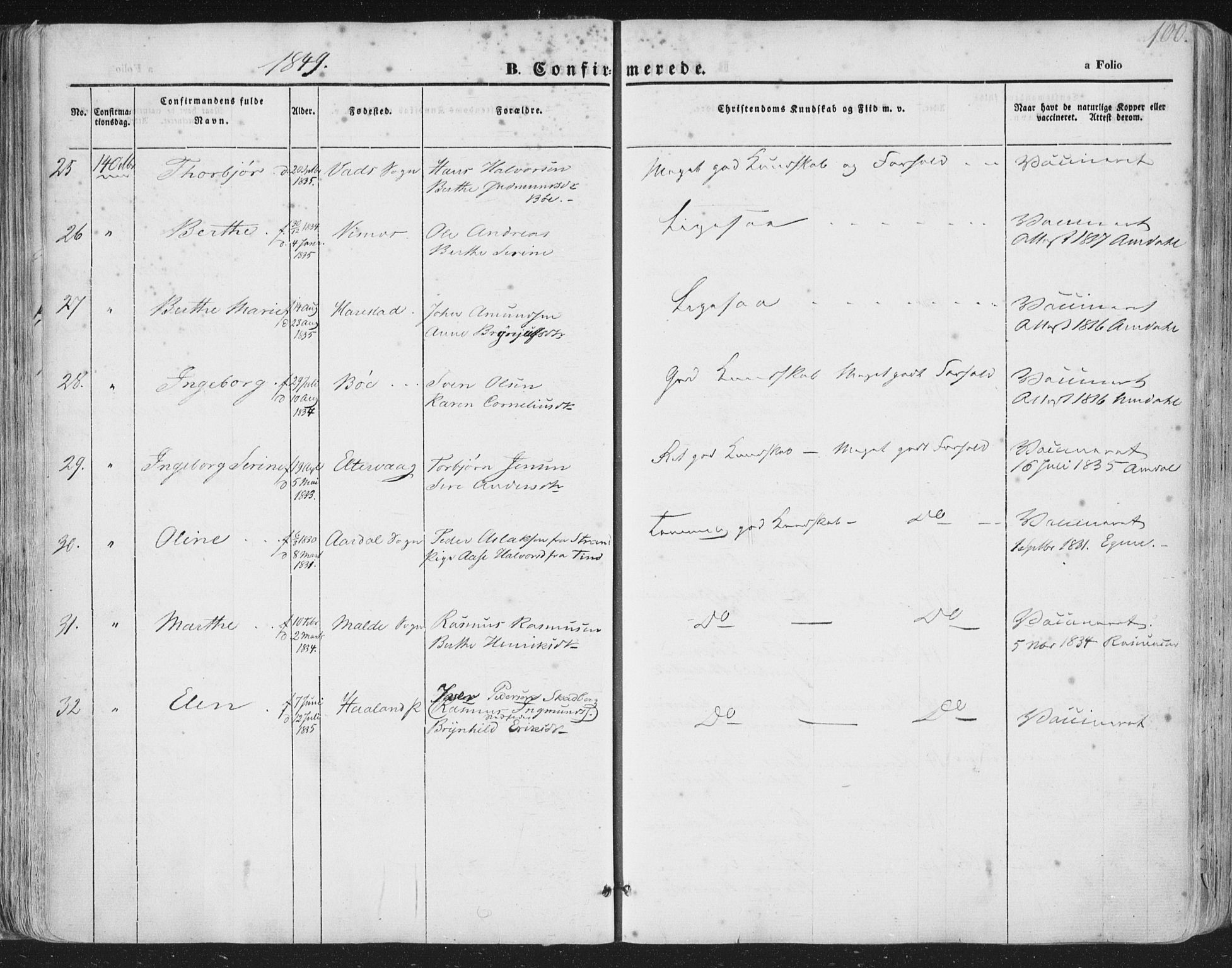 Hetland sokneprestkontor, AV/SAST-A-101826/30/30BA/L0002: Ministerialbok nr. A 2, 1849-1869, s. 100