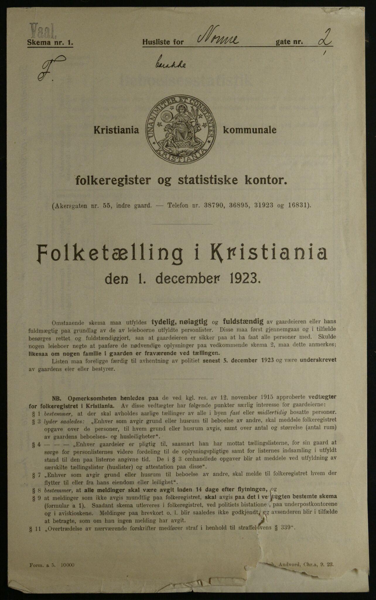 OBA, Kommunal folketelling 1.12.1923 for Kristiania, 1923, s. 78586