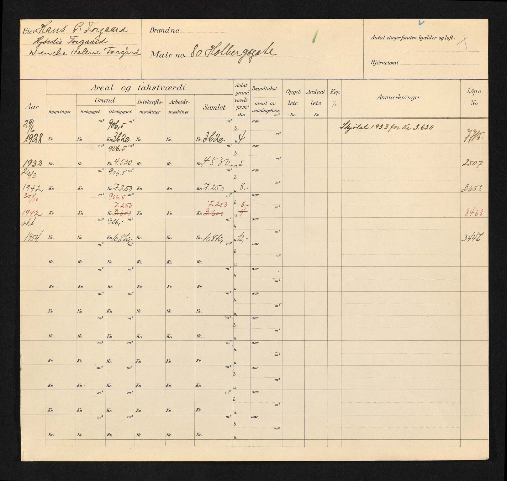 Stavanger kommune. Skattetakstvesenet, BYST/A-0440/F/Fa/Faa/L0019/0005: Skattetakstkort / Holbergs gate - 80 - Hojegata - Hospitalgata - Holdrestien 11