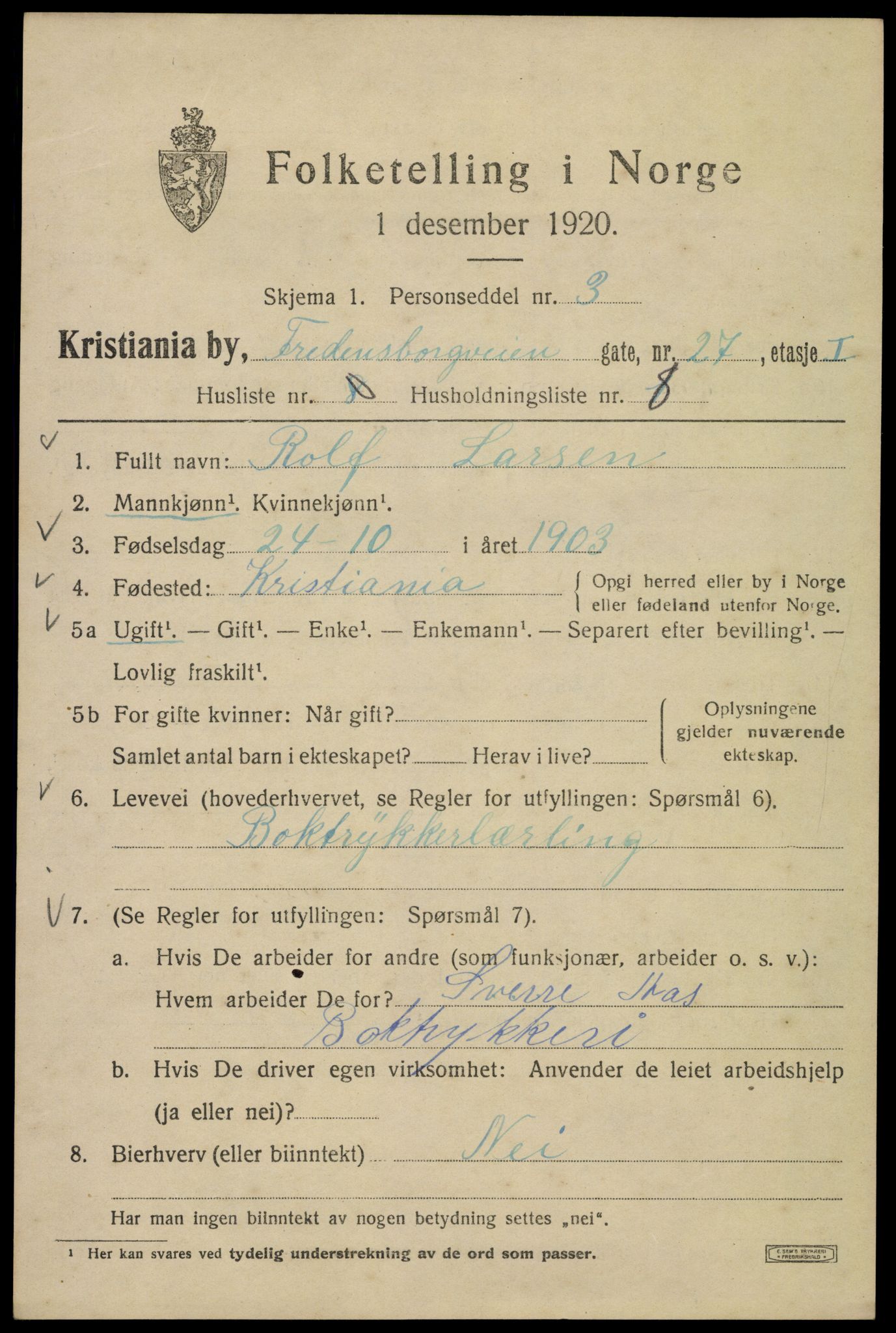 SAO, Folketelling 1920 for 0301 Kristiania kjøpstad, 1920, s. 235567