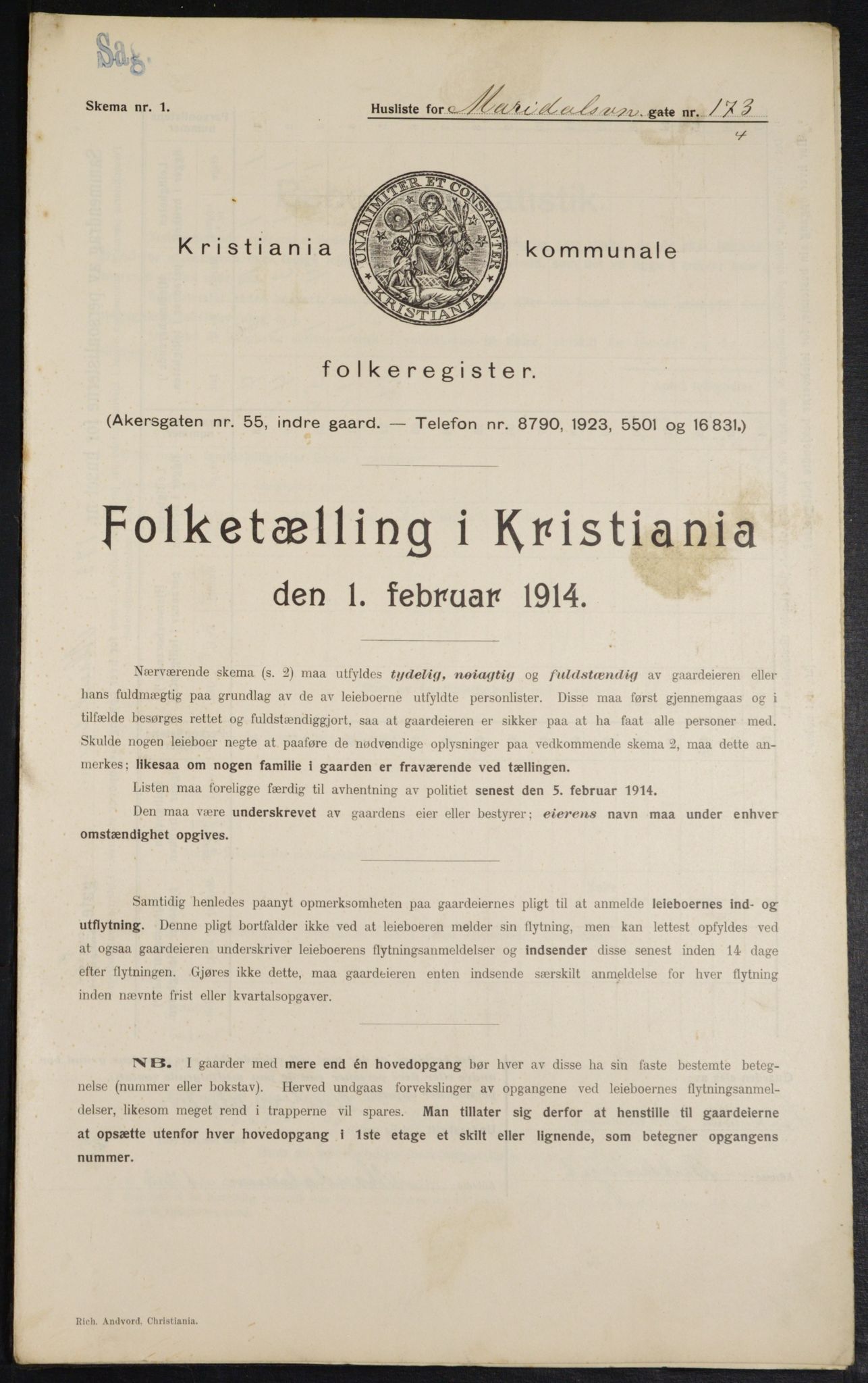 OBA, Kommunal folketelling 1.2.1914 for Kristiania, 1914, s. 62263