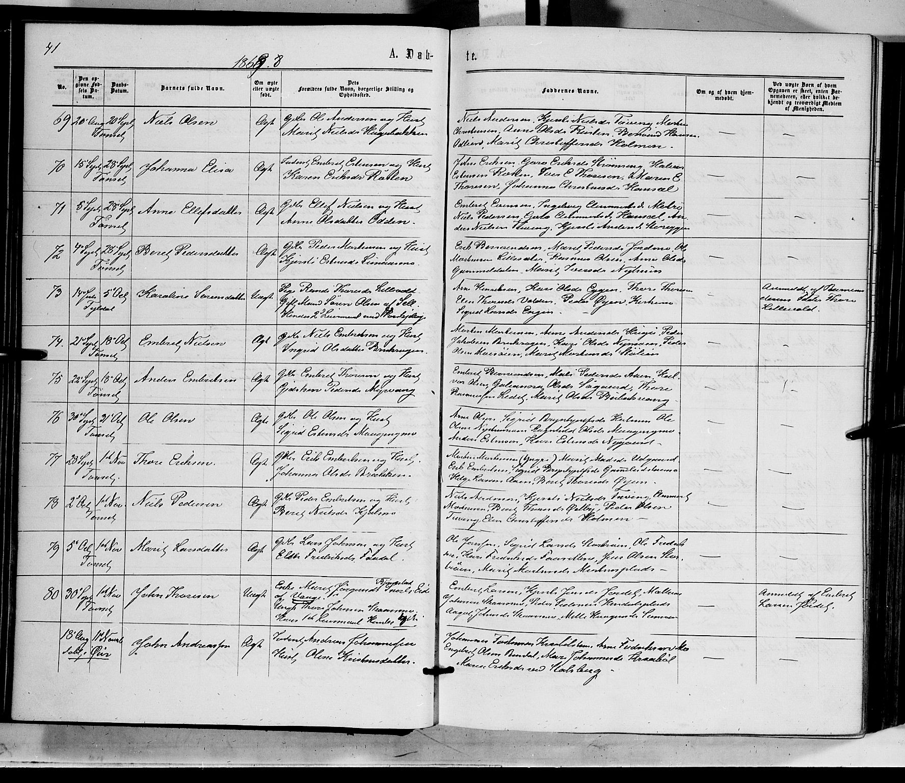 Tynset prestekontor, AV/SAH-PREST-058/H/Ha/Haa/L0021: Ministerialbok nr. 21, 1863-1879, s. 41