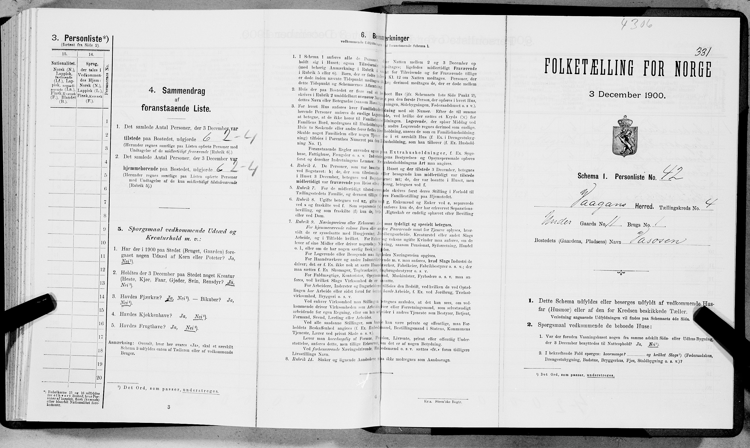 SAT, Folketelling 1900 for 1865 Vågan herred, 1900, s. 332