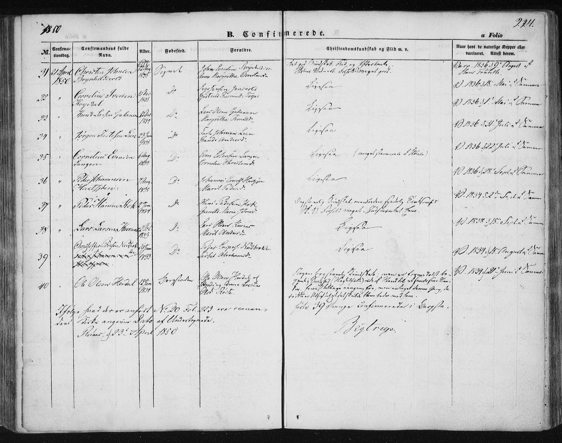 Ministerialprotokoller, klokkerbøker og fødselsregistre - Sør-Trøndelag, SAT/A-1456/681/L0931: Ministerialbok nr. 681A09, 1845-1859, s. 224