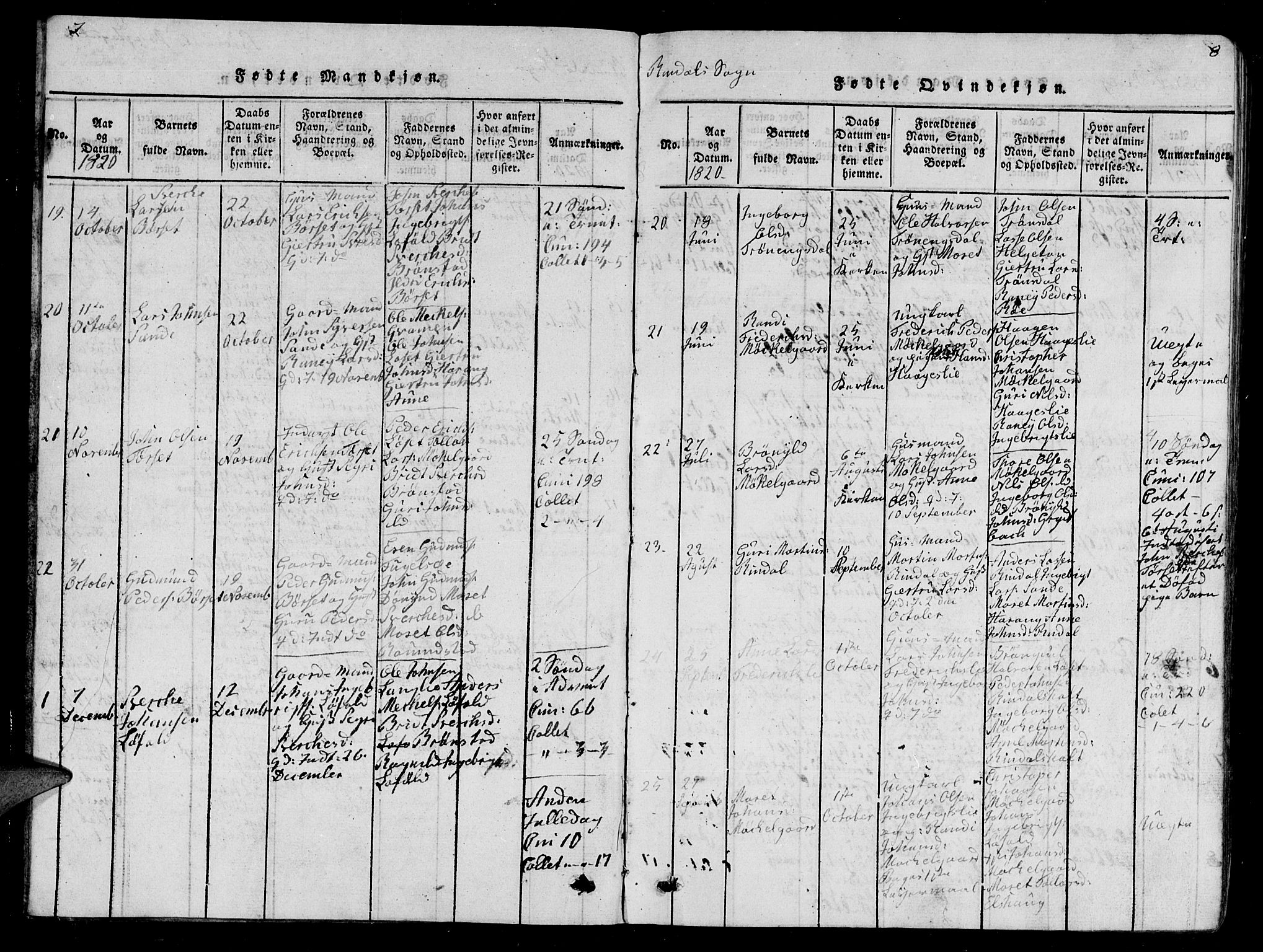 Ministerialprotokoller, klokkerbøker og fødselsregistre - Møre og Romsdal, AV/SAT-A-1454/595/L1050: Klokkerbok nr. 595C02, 1819-1834, s. 7-8