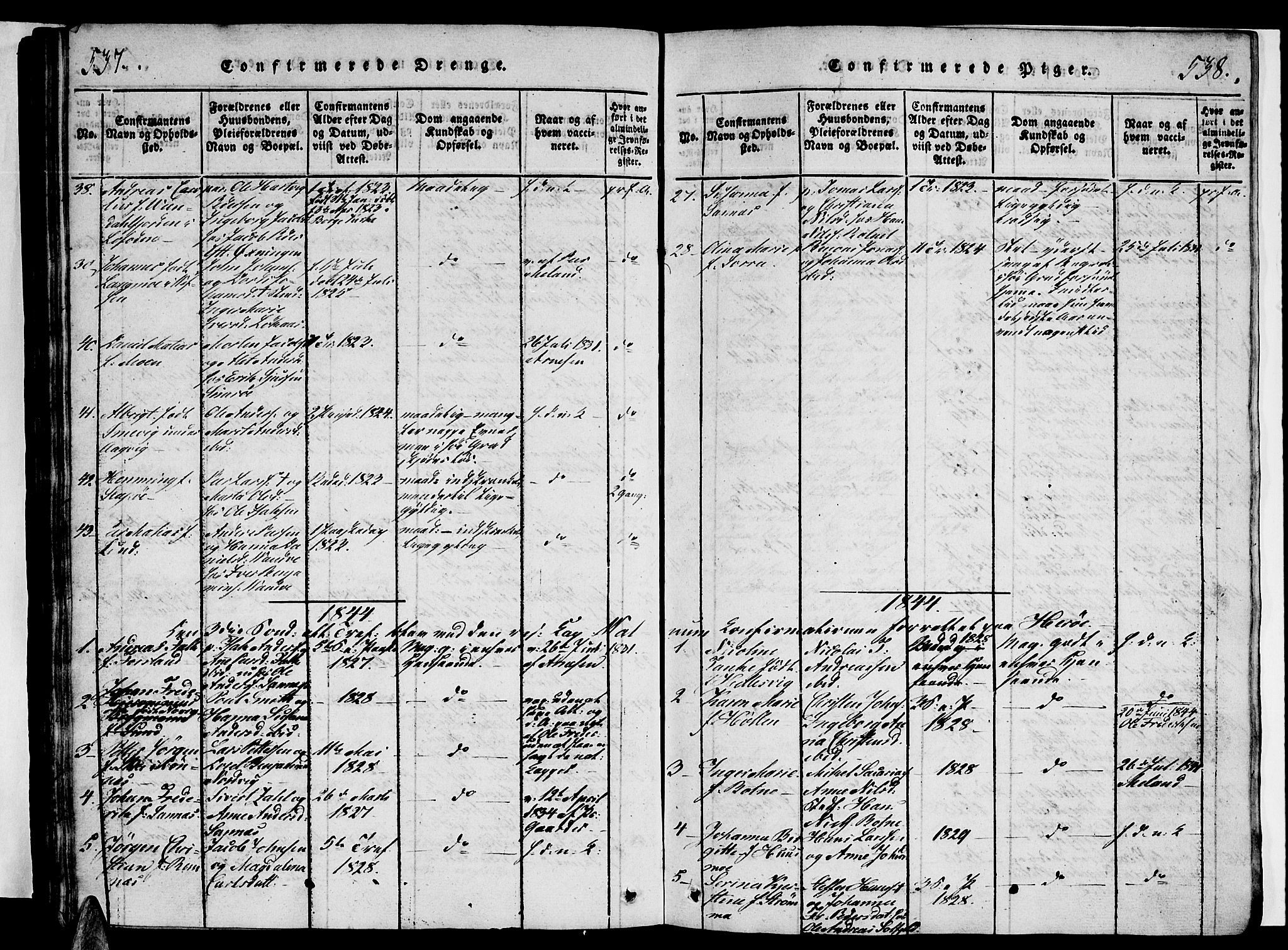 Ministerialprotokoller, klokkerbøker og fødselsregistre - Nordland, AV/SAT-A-1459/834/L0510: Klokkerbok nr. 834C01, 1820-1847, s. 537-538