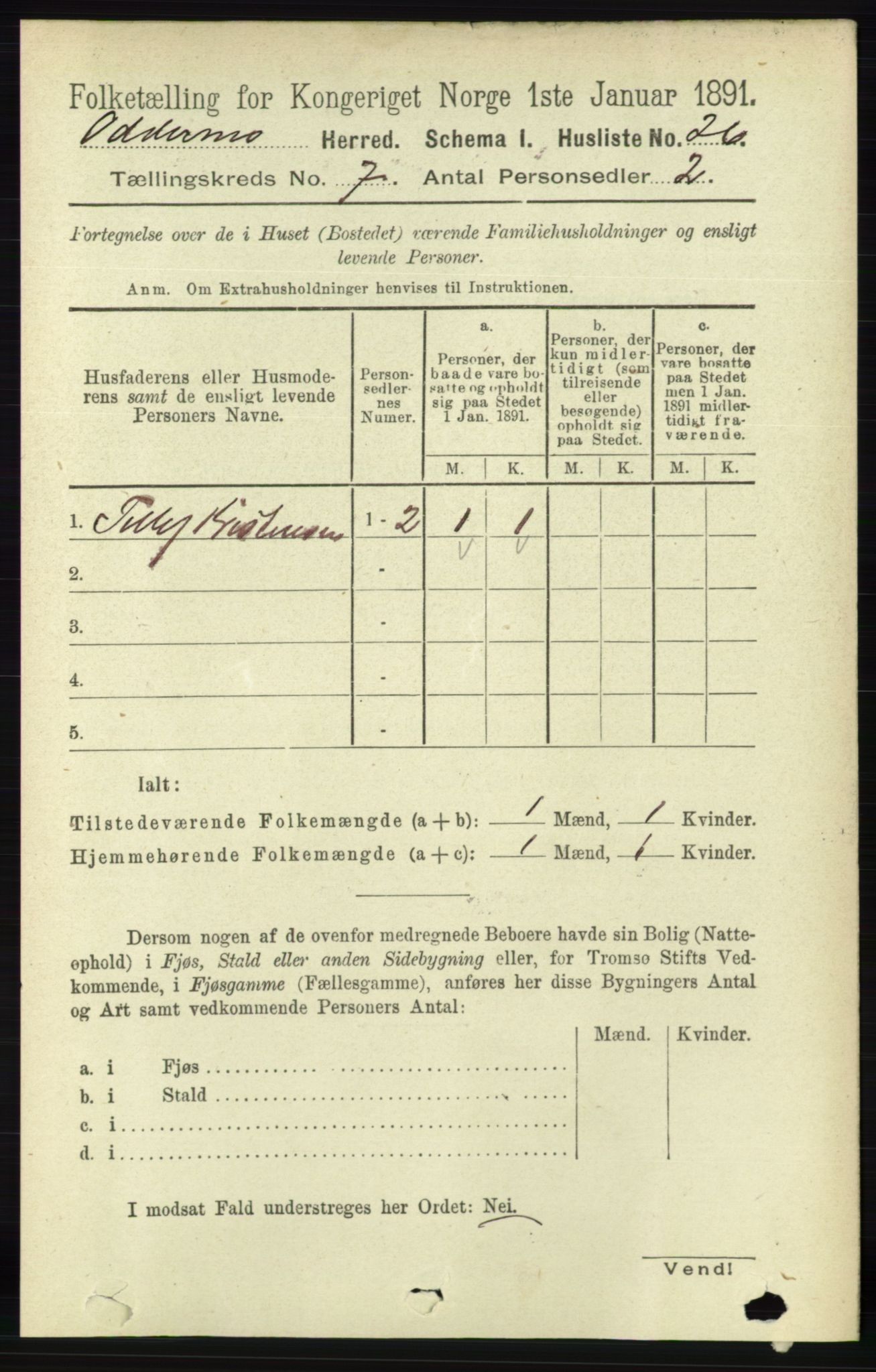 RA, Folketelling 1891 for 1012 Oddernes herred, 1891, s. 2473