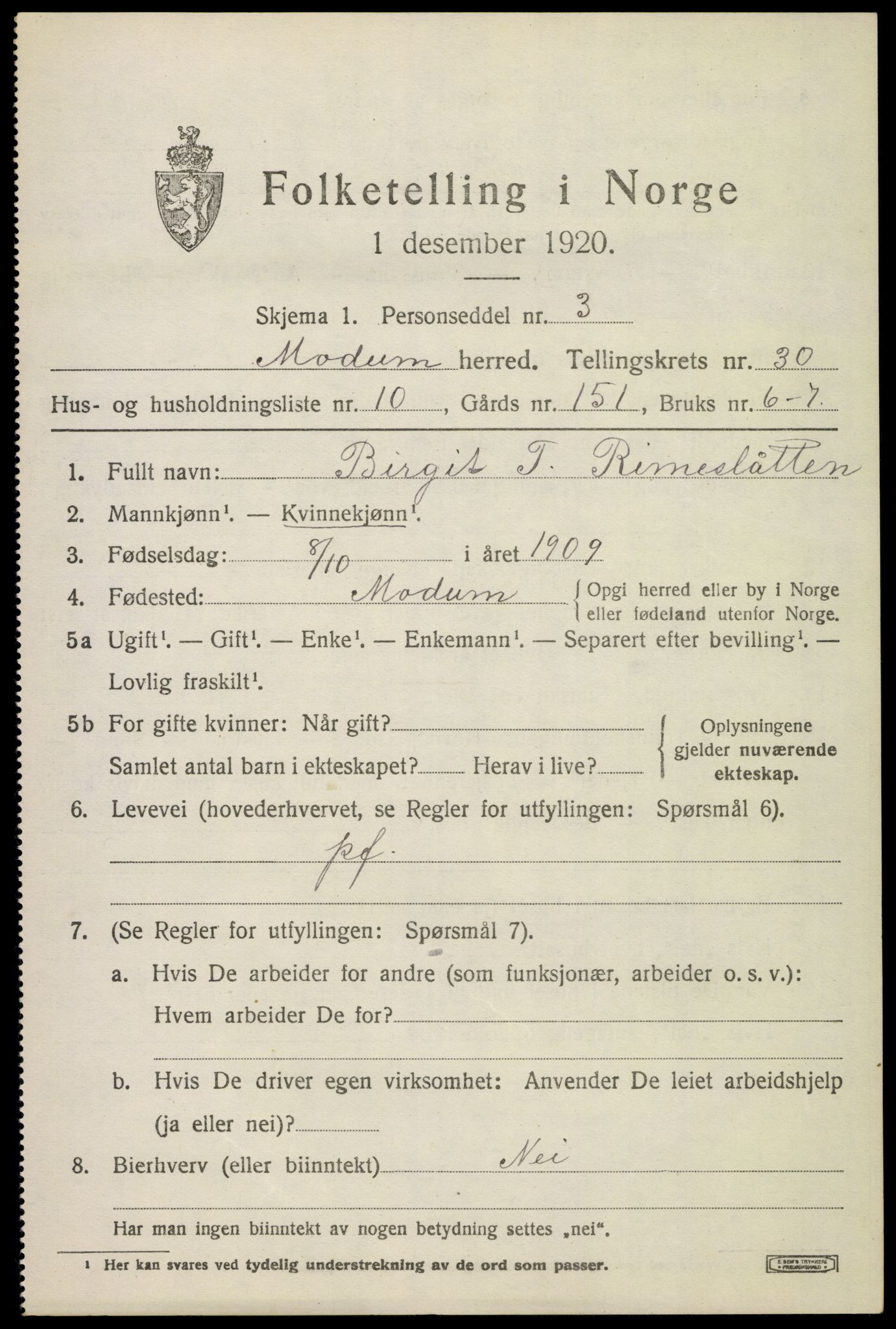 SAKO, Folketelling 1920 for 0623 Modum herred, 1920, s. 27757