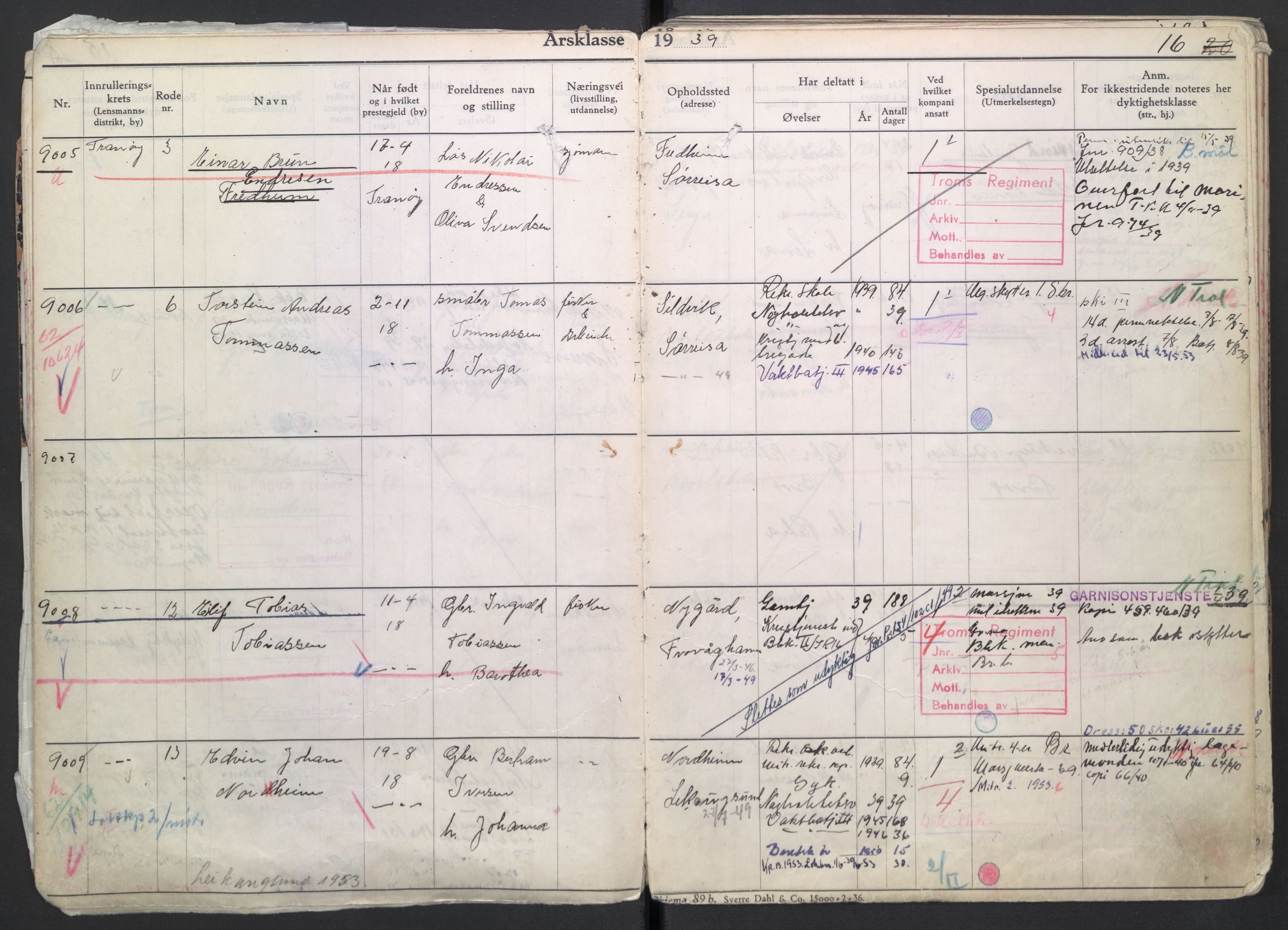 Forsvaret, Troms infanteriregiment nr. 16, AV/RA-RAFA-3146/P/Pa/L0007/0004: Ruller / Rulle for regimentets menige mannskaper, årsklasse 1939, 1939, s. 16