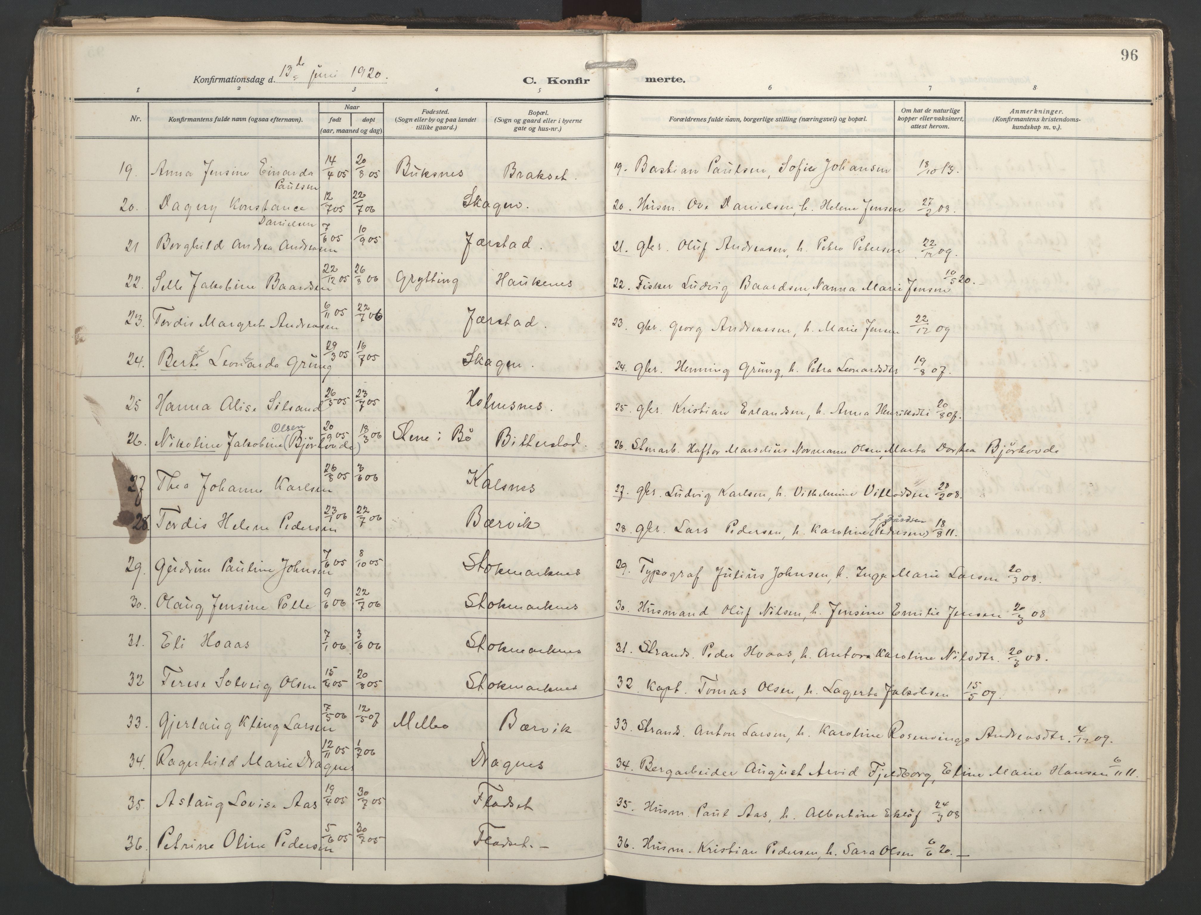 Ministerialprotokoller, klokkerbøker og fødselsregistre - Nordland, AV/SAT-A-1459/888/L1249: Ministerialbok nr. 888A15, 1911-1929, s. 96