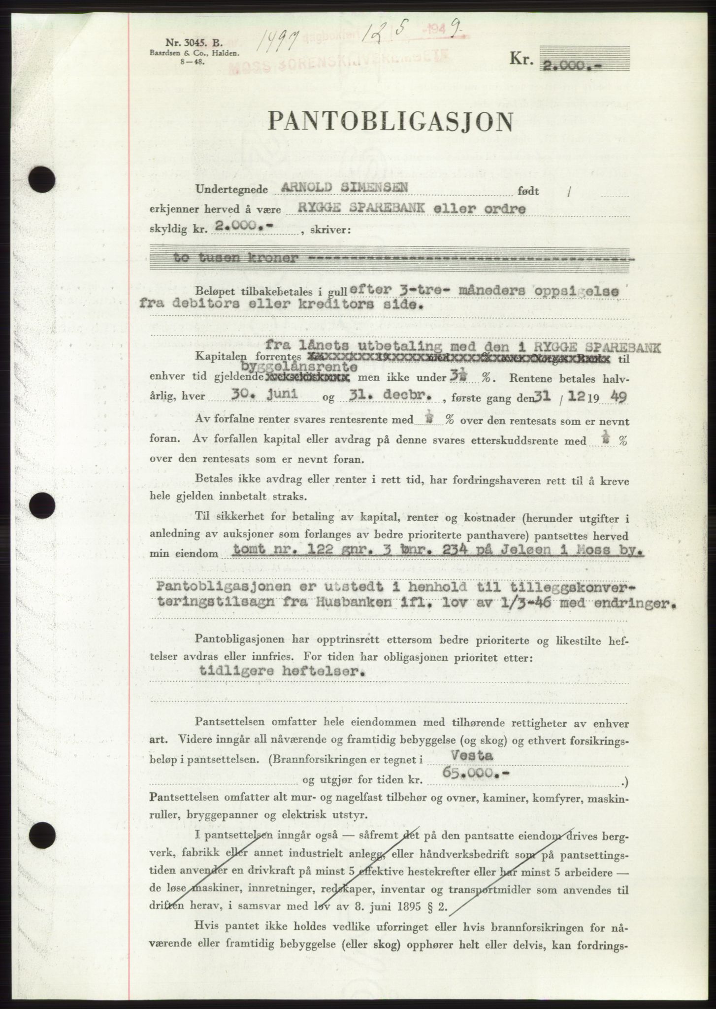Moss sorenskriveri, SAO/A-10168: Pantebok nr. B21, 1949-1949, Dagboknr: 1497/1949