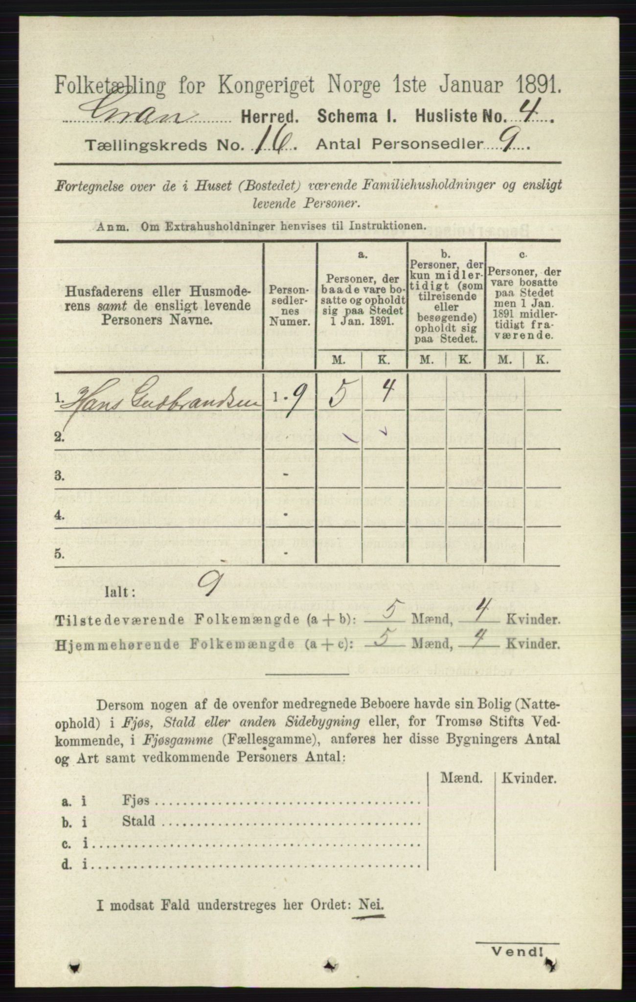 RA, Folketelling 1891 for 0534 Gran herred, 1891, s. 8014