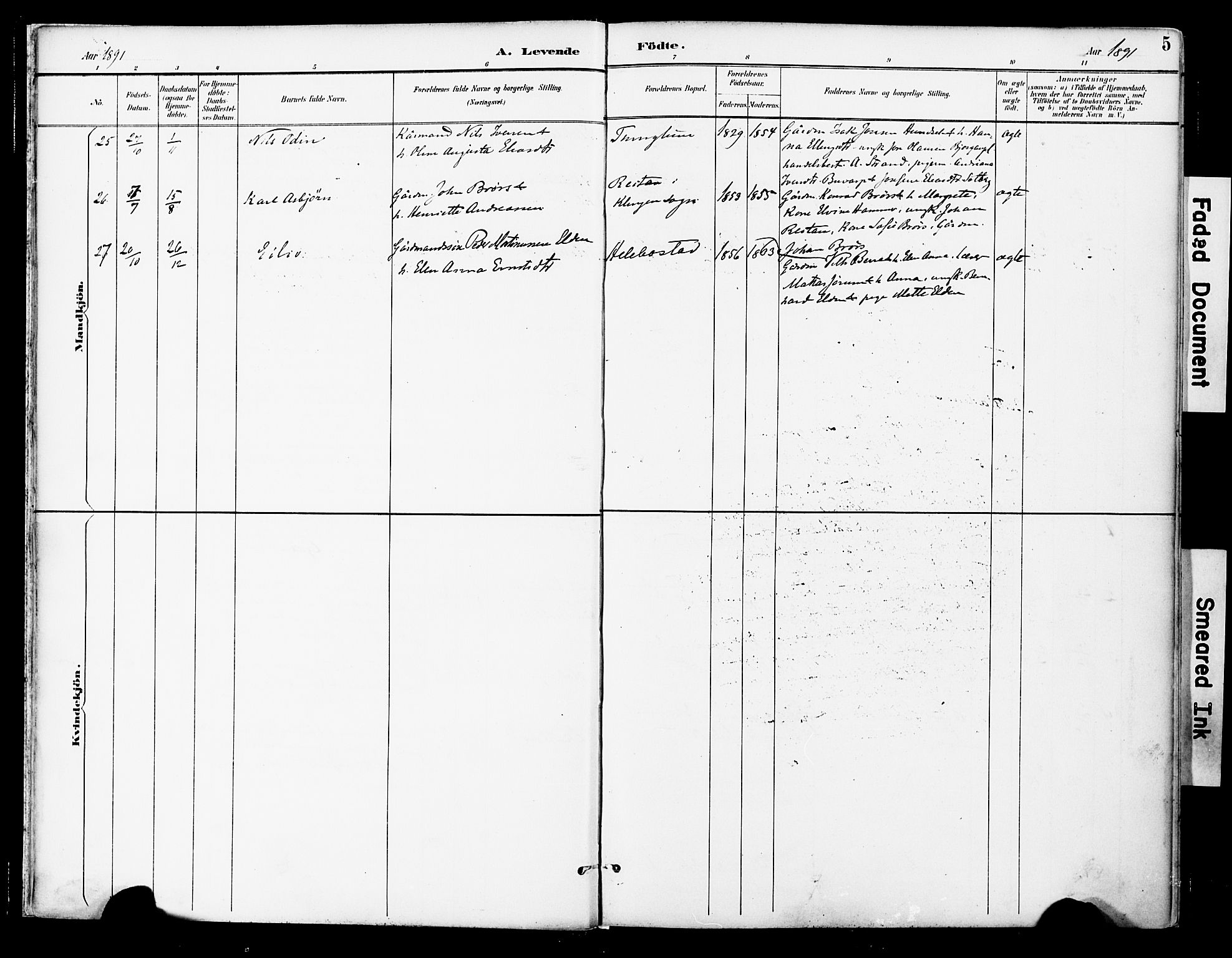 Ministerialprotokoller, klokkerbøker og fødselsregistre - Nord-Trøndelag, AV/SAT-A-1458/742/L0409: Ministerialbok nr. 742A02, 1891-1905, s. 5