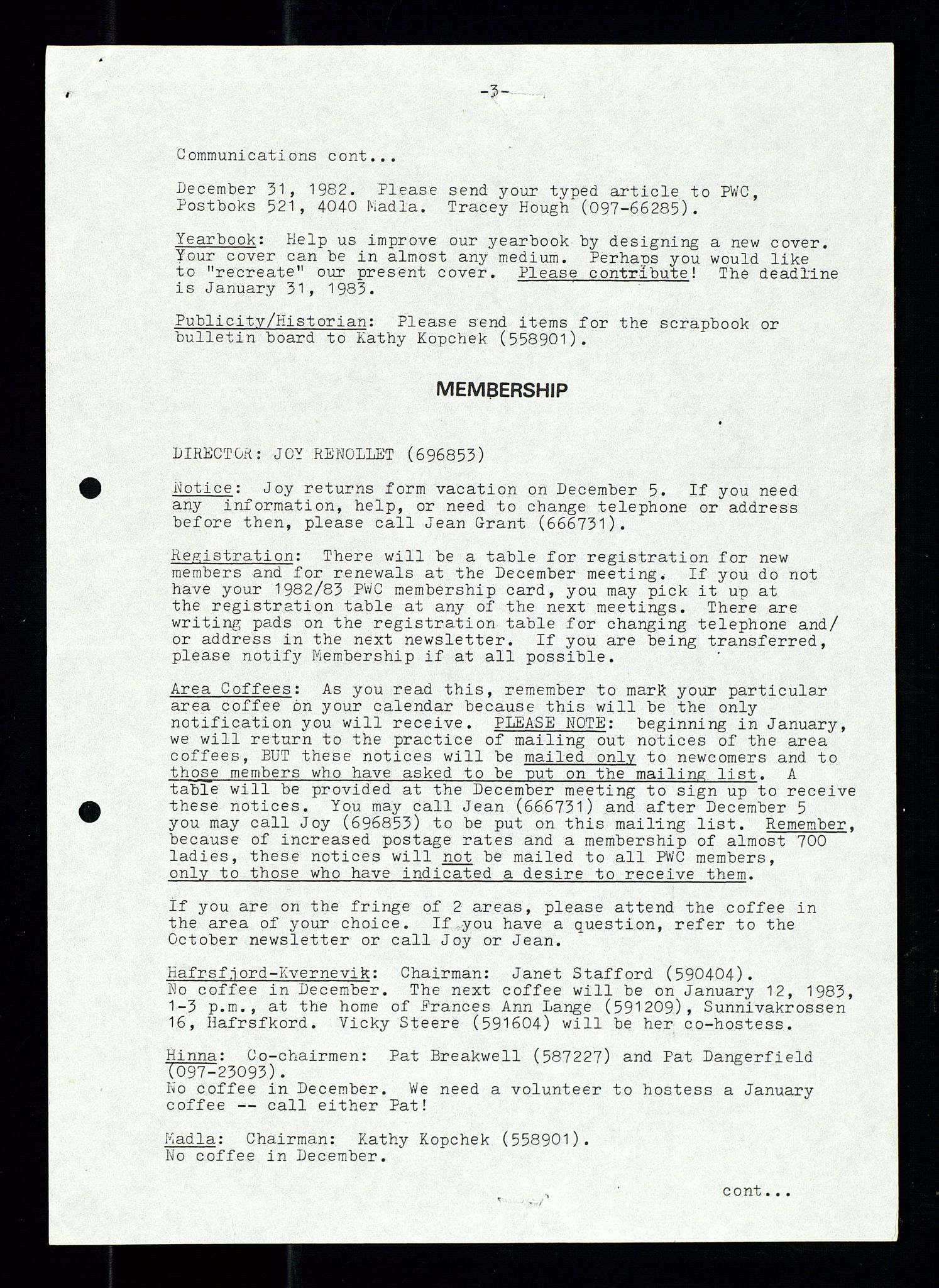 PA 1547 - Petroleum Wives Club, AV/SAST-A-101974/X/Xa/L0002: Newsletter, 1979-1987