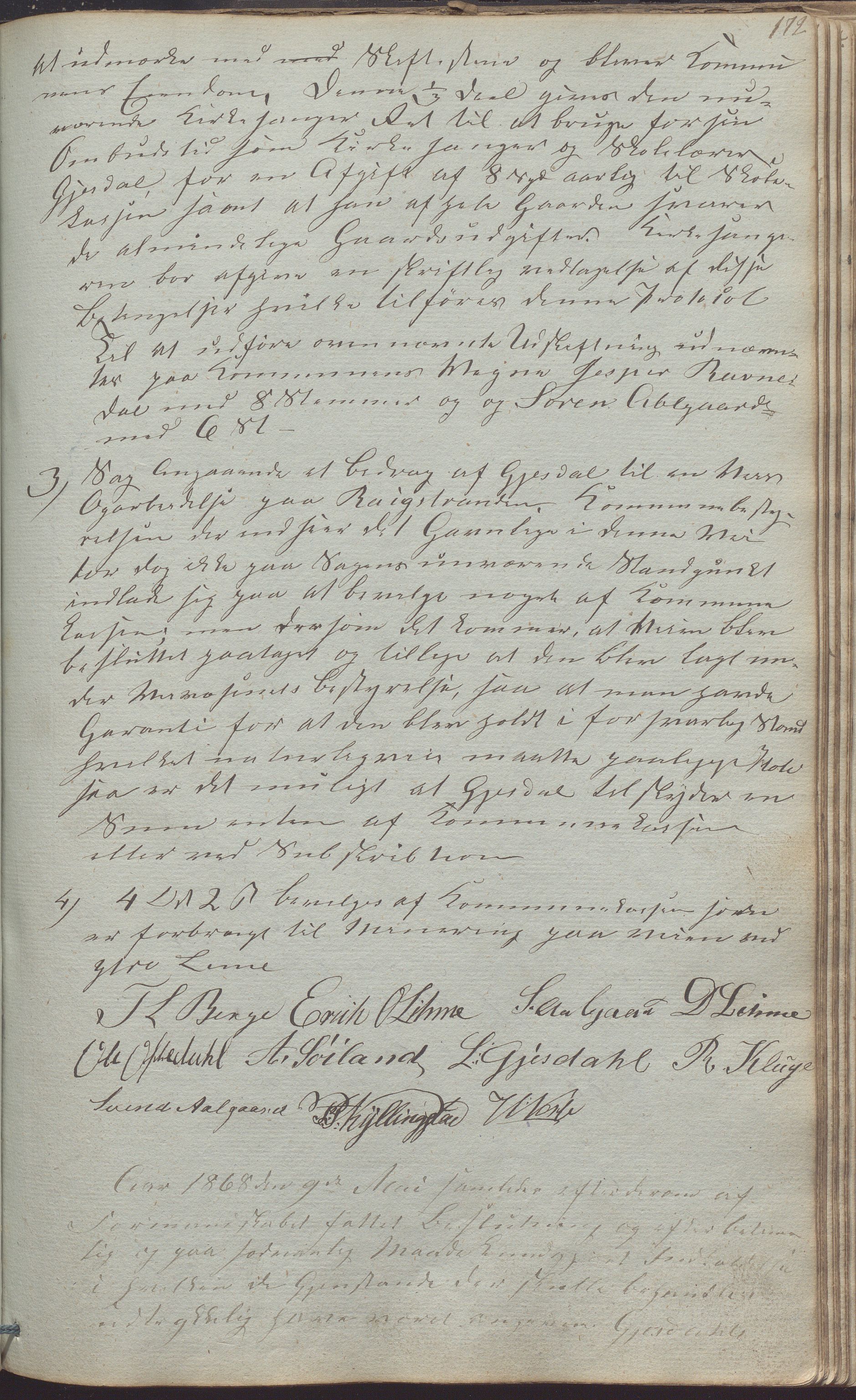 Gjesdal kommune - Formannskapet, IKAR/K-101383/A/Aa/L0001: Møtebok, 1837-1875, s. 172a