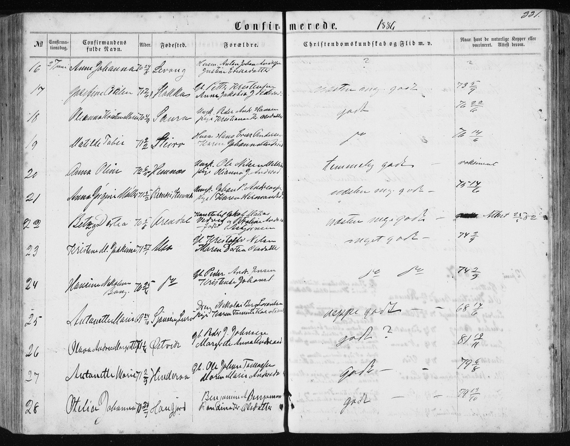 Ministerialprotokoller, klokkerbøker og fødselsregistre - Nordland, AV/SAT-A-1459/838/L0556: Klokkerbok nr. 838C03, 1861-1893, s. 331
